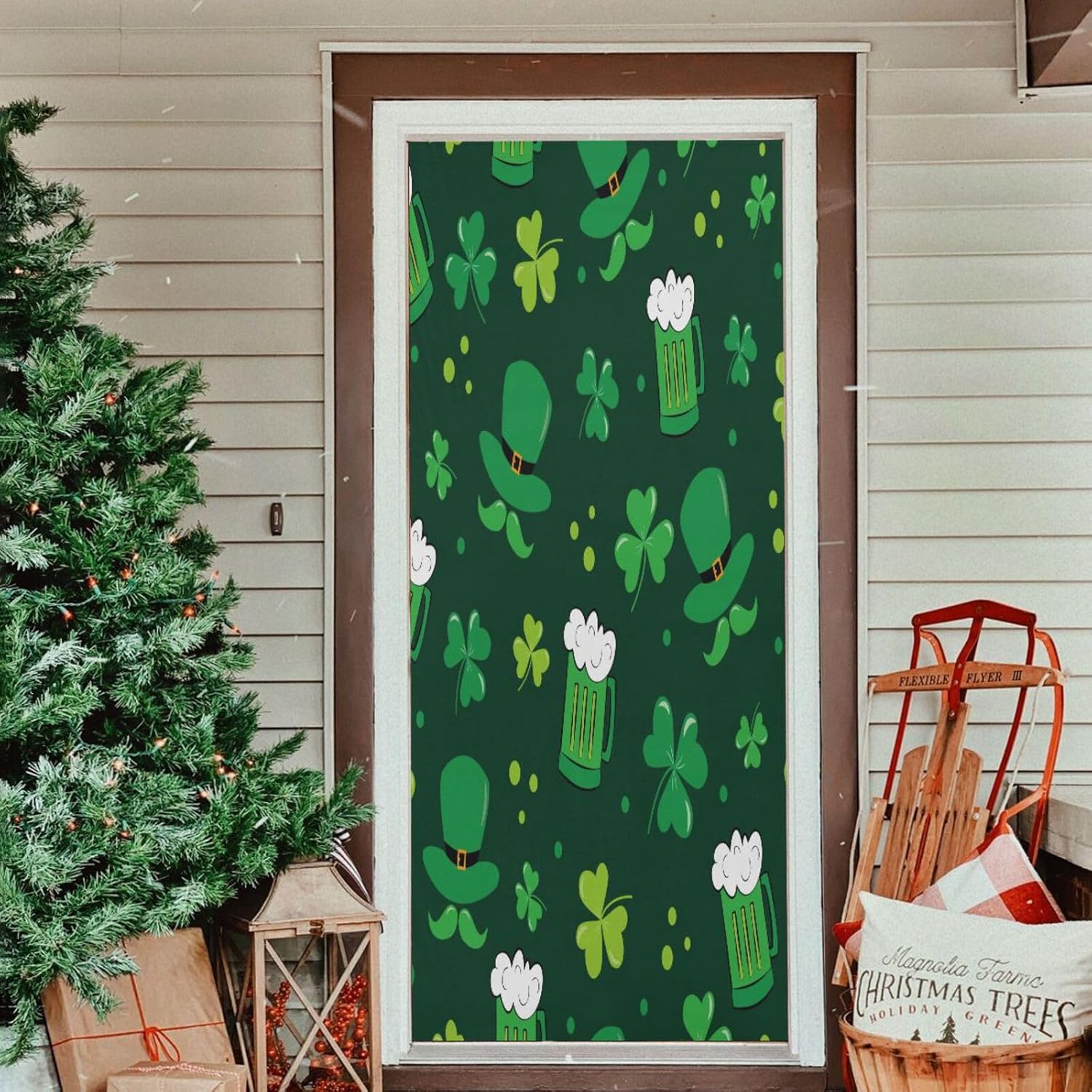 Susiyo Leprechaun Hat Mustache Halloween Door Cover 32x79 in