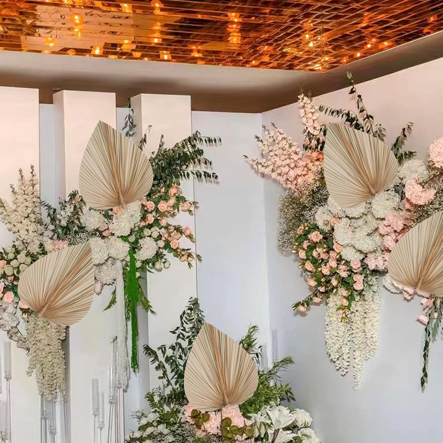 Rbenxia 4 Piece Dried Palm Leaves Heart Shaped Boho Fans for Holidays Weddings Parties and Baby Showers