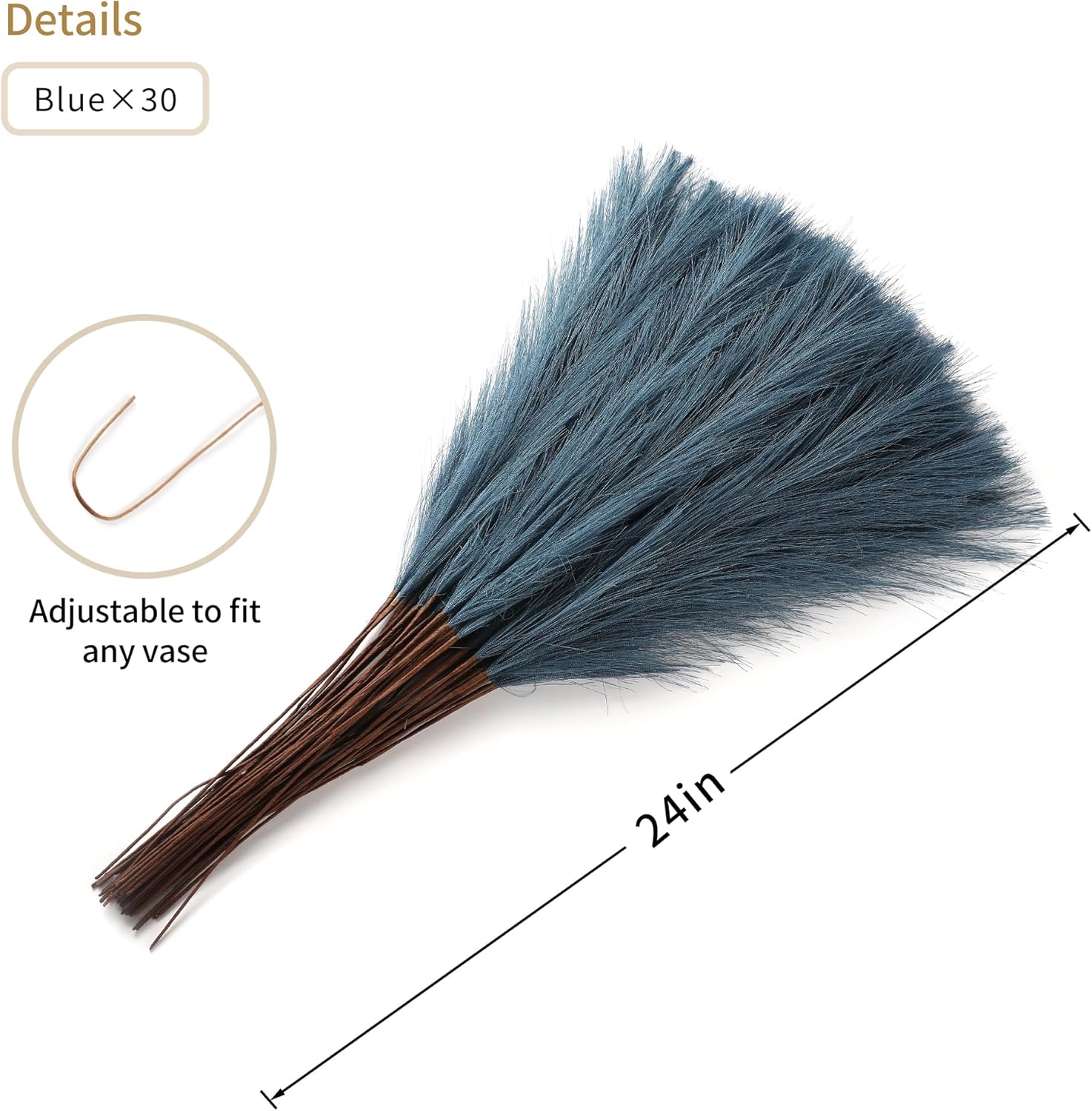 Blue Pampas Grass Decor - 30pcs 24 Inch Artificial Pampas Grass for Home Decor