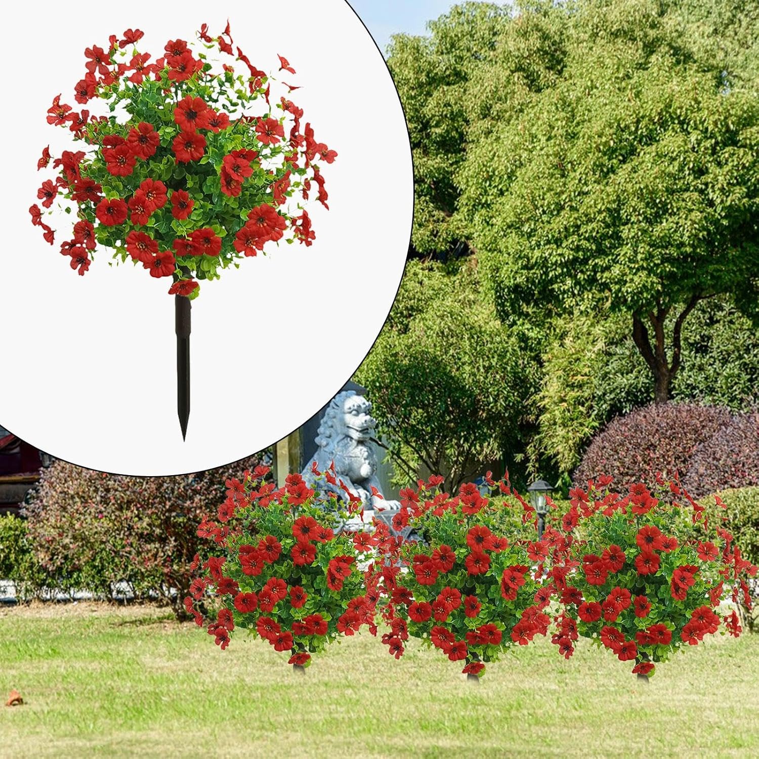 Artificial Flower Garden Stake Faux Greenery 24 with Ground Spikes