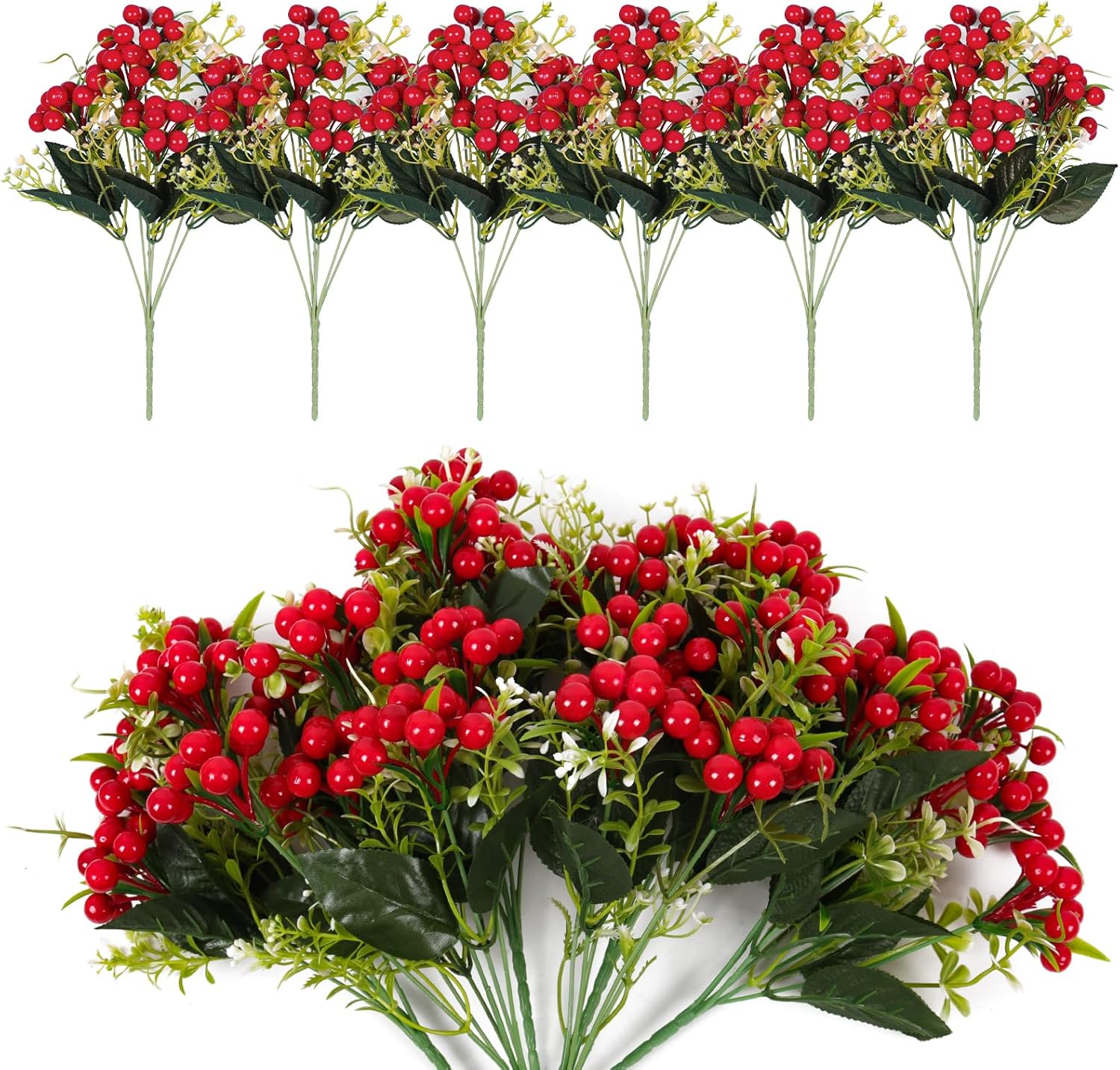 RECUTMS Artificial Christmas Berry Branches 6 Pcs for Decor
