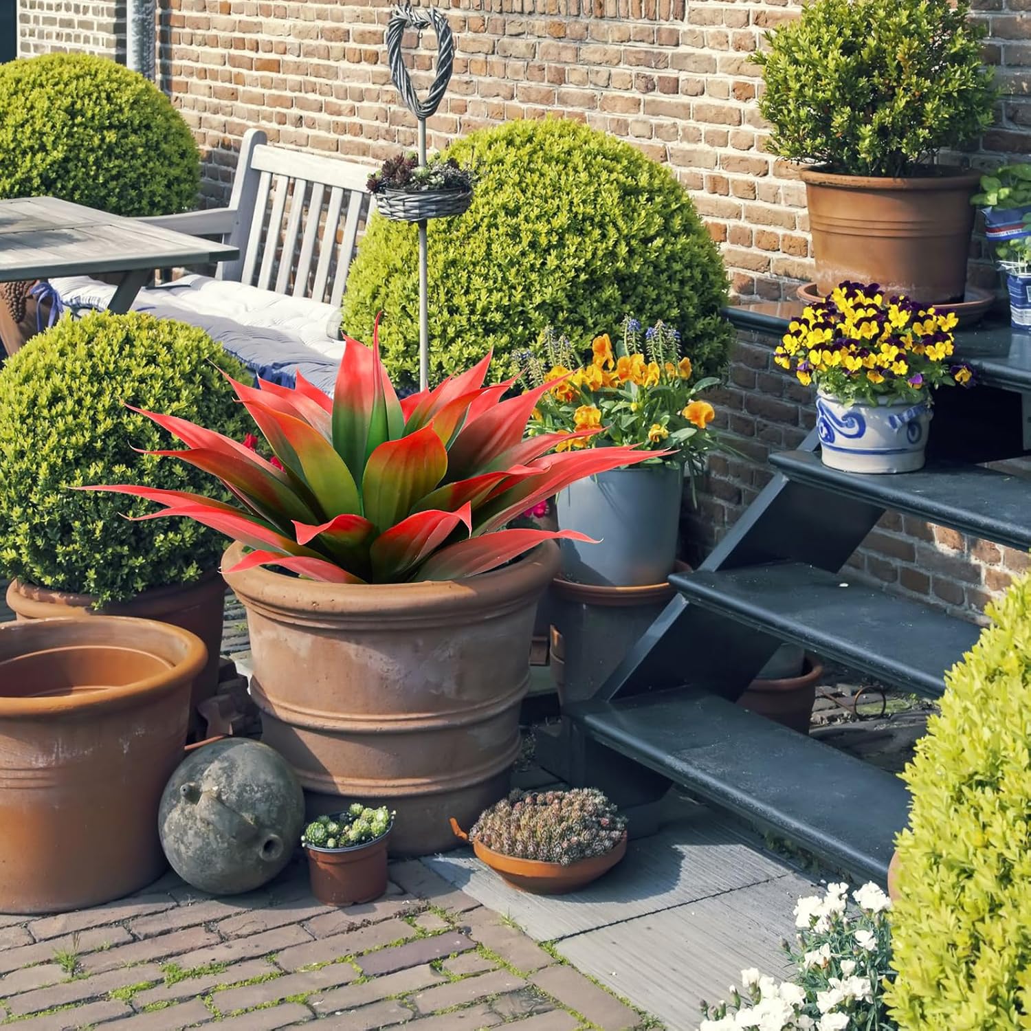 Giegxin 2 Pack 18 Inch Artificial Agave Plants Red UV Resistant Fake Succulent for Indoor Outdoor Home Office Decor