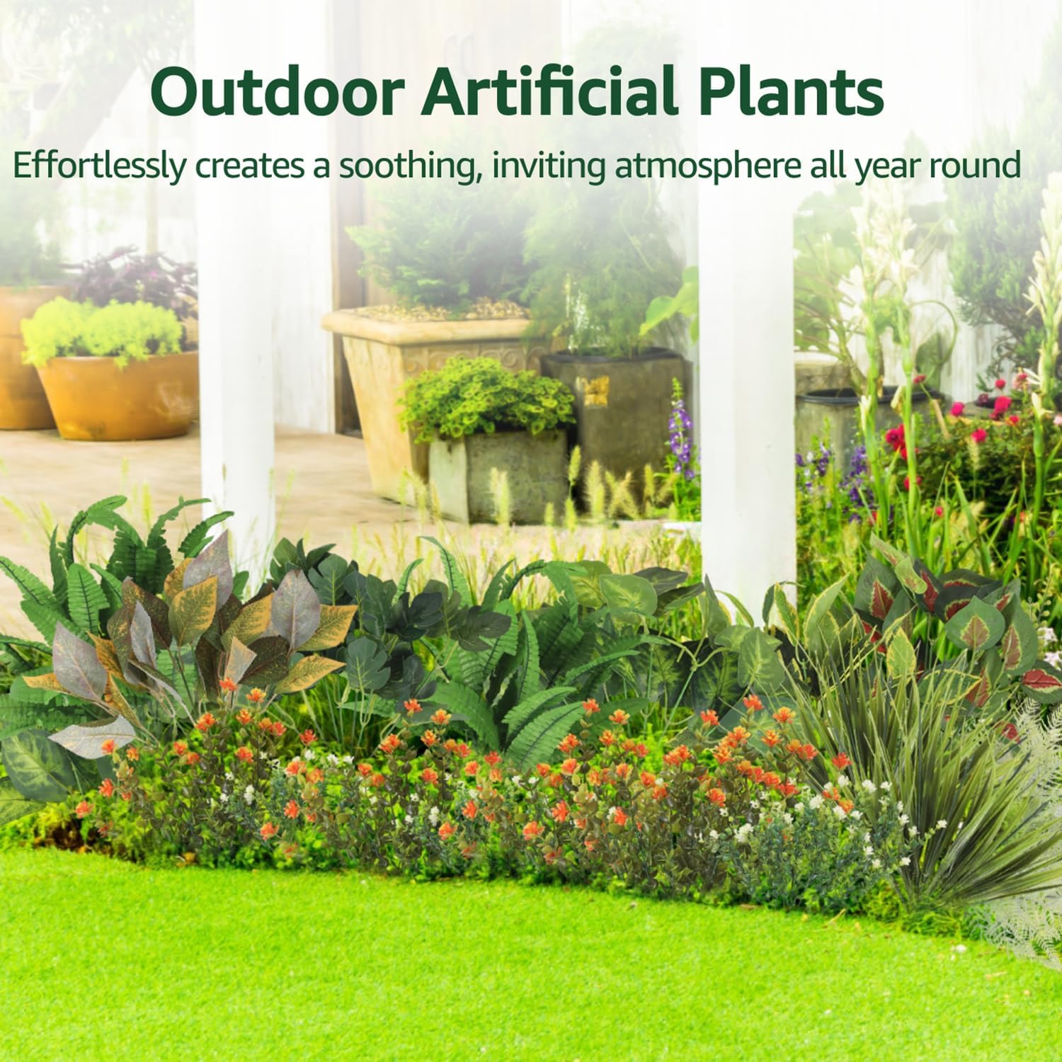 24 Bundles Outdoor Artificial Plants Fake Greenery