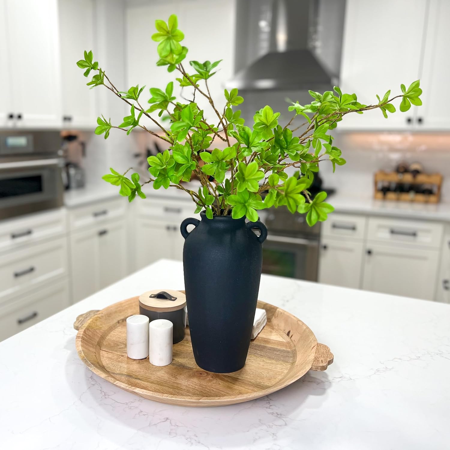 12 Inch Black Ceramic Vase with 5 Branches Artificial Greenery Set