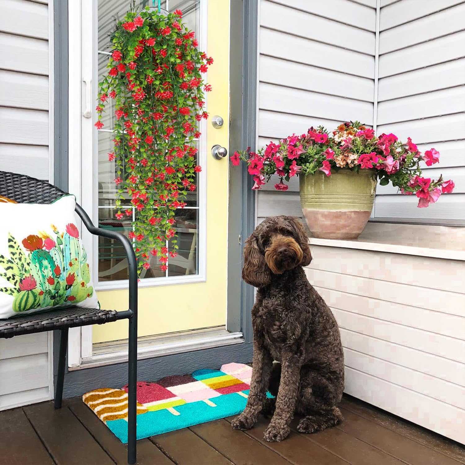 RECUTMS Artificial Hanging Plants Set of 3 Red