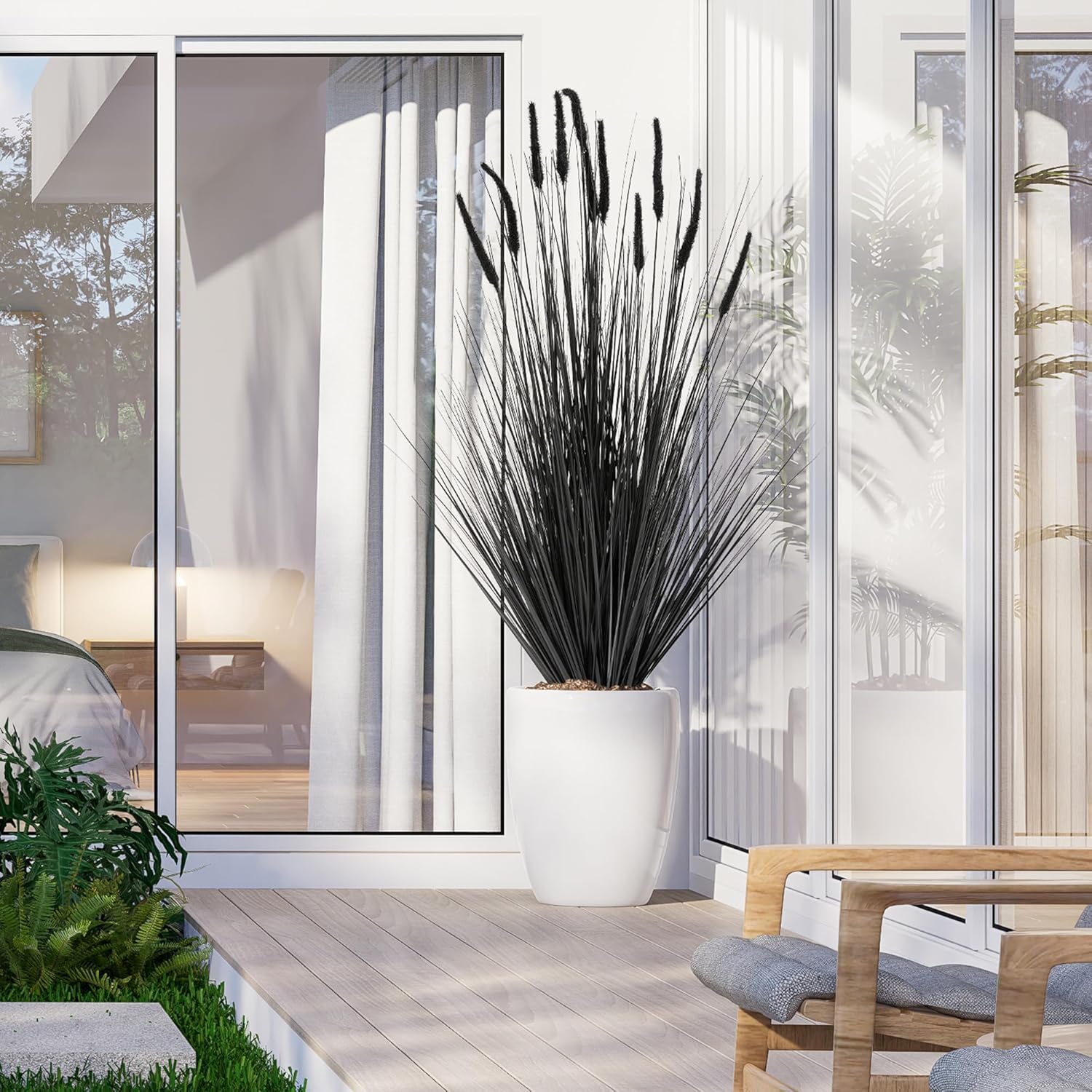 KOL Artificial 5ft Horsetail Reed Grass Plant in Black