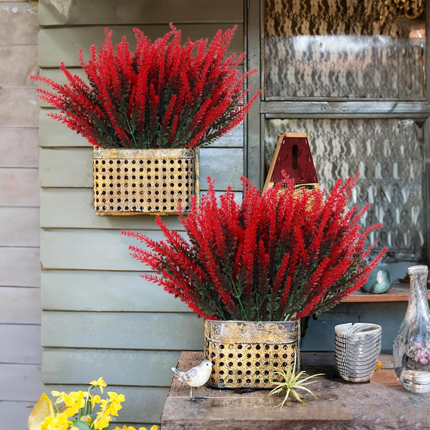 RECUTMS Artificial Lavender Flowers Bouquet 12 PCS Red