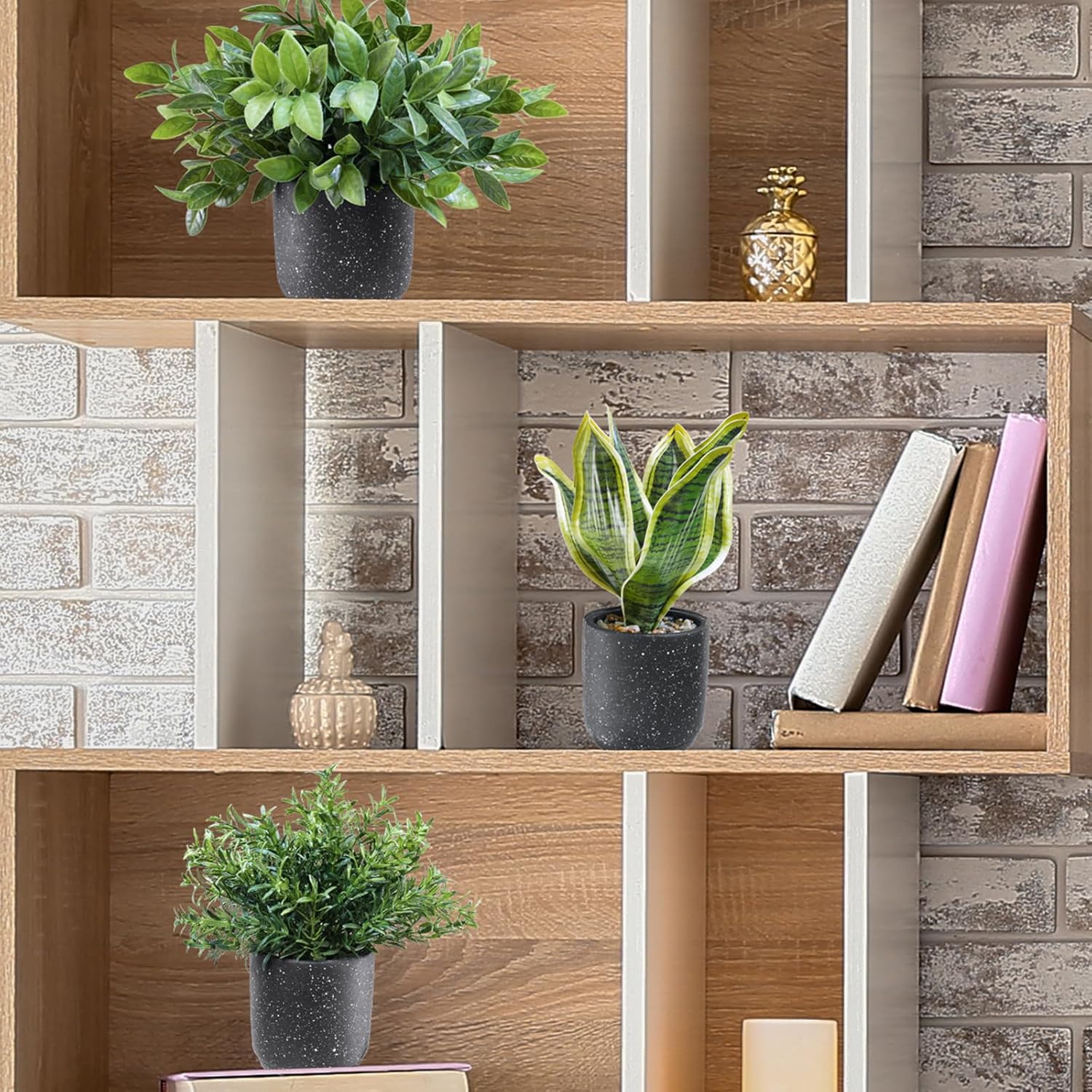 Winlyn 3 Pack Artificial Plants in Black Cement Pots