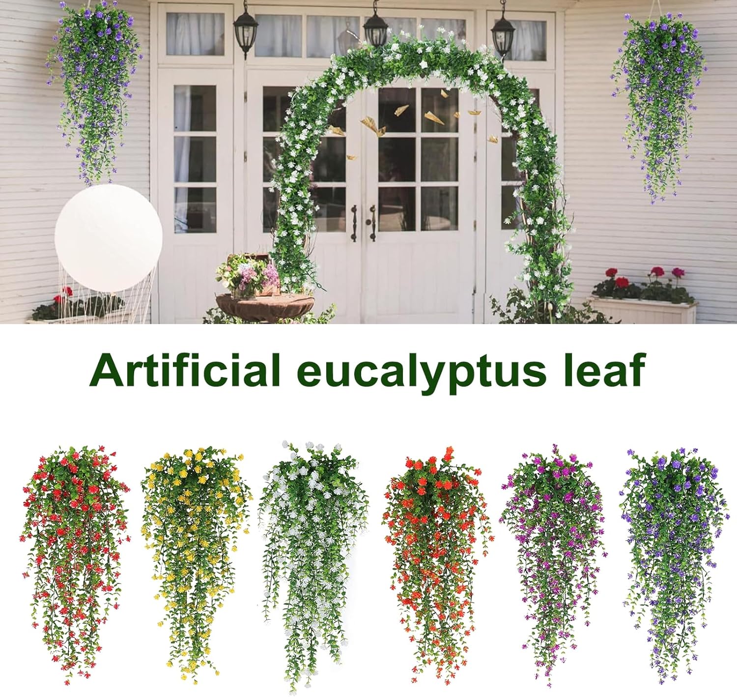 Fake Hanging Plants Artificial Eucalyptus Pothos Vines Greenery for Wall Living Room Garden Decor