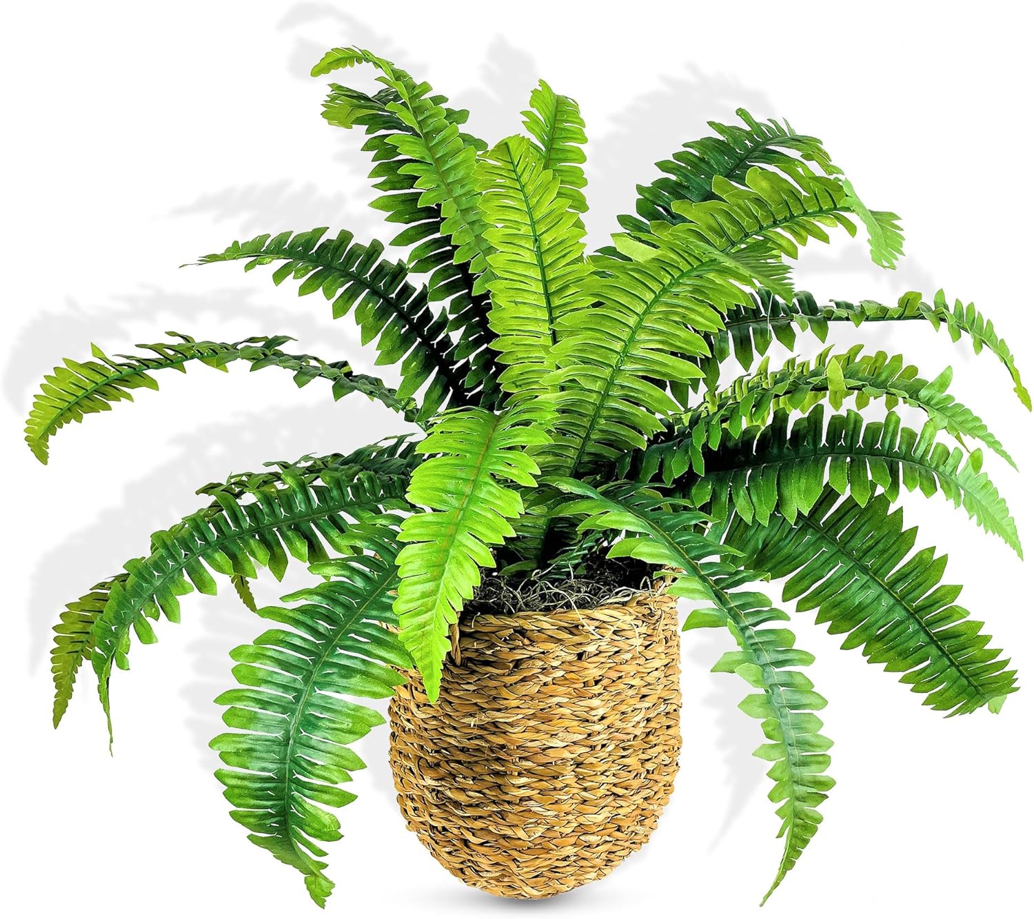 24 Inch Boston Fern in Woven Basket Artificial Plant