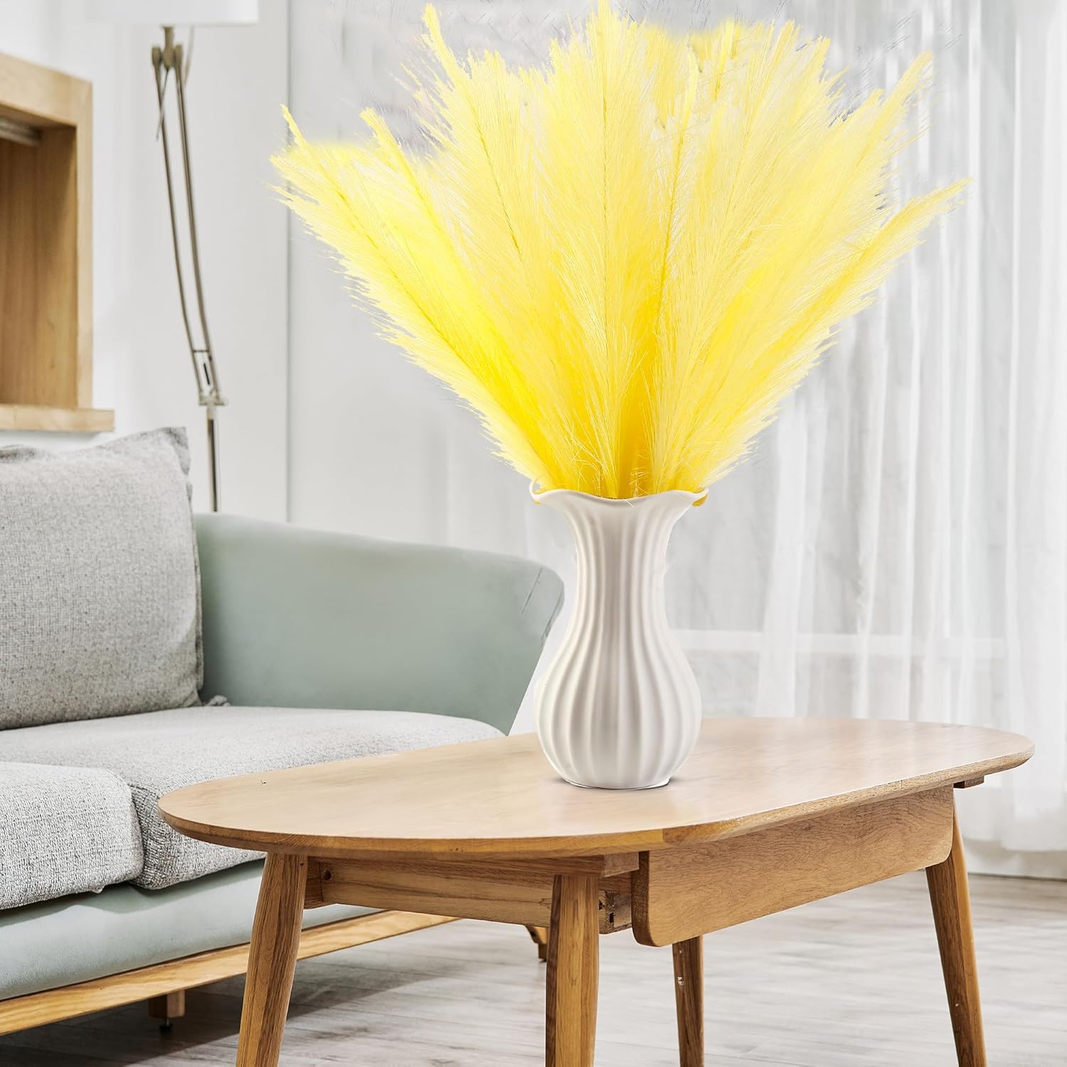 Light Yellow Faux Pampas Grass Decor 30 PCS 17 Inch