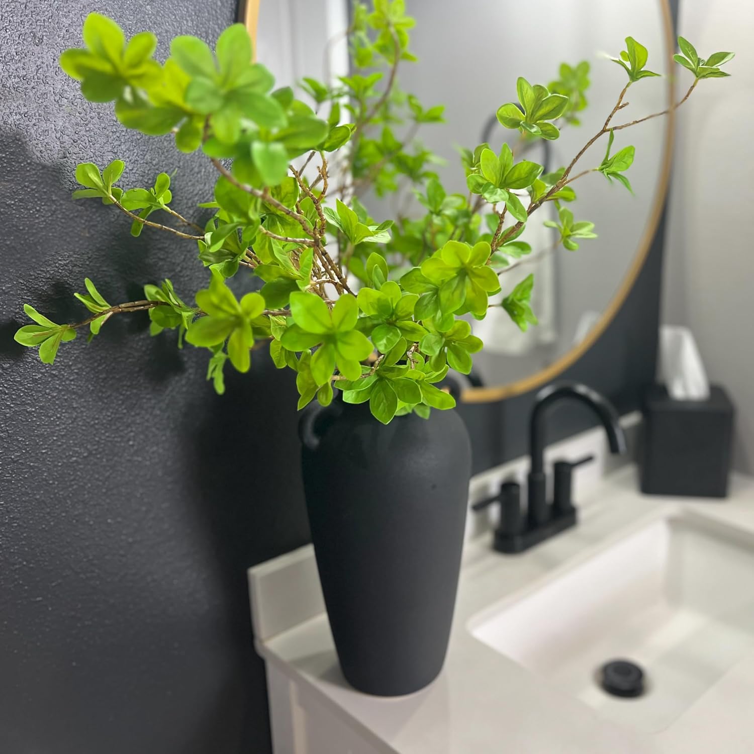 12 Inch Black Ceramic Vase with 5 Branches Artificial Greenery Set