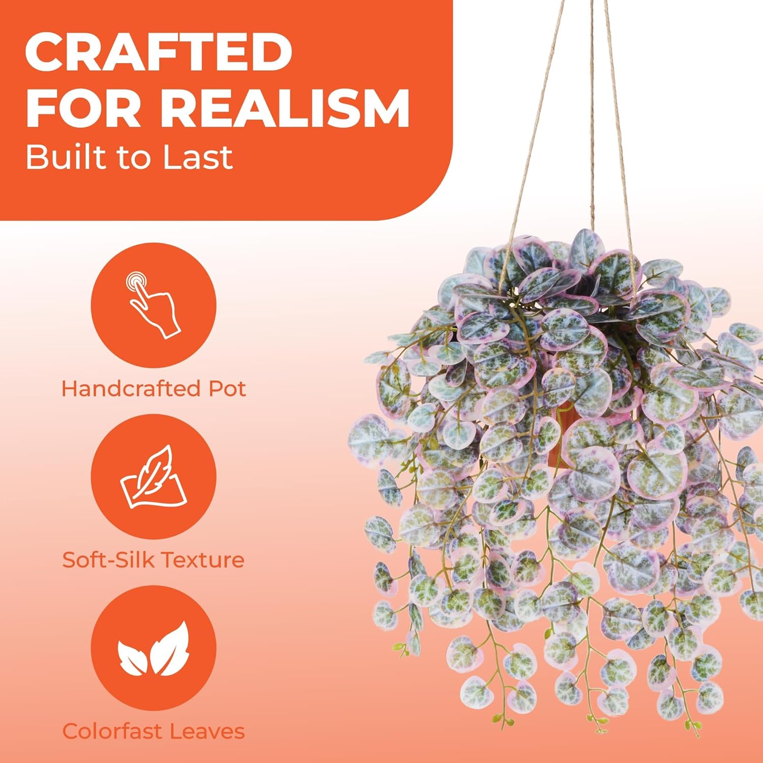 Faux Hanging Plant with Red Clay Pot 16 Inch Artificial Leaves for Indoor Decor