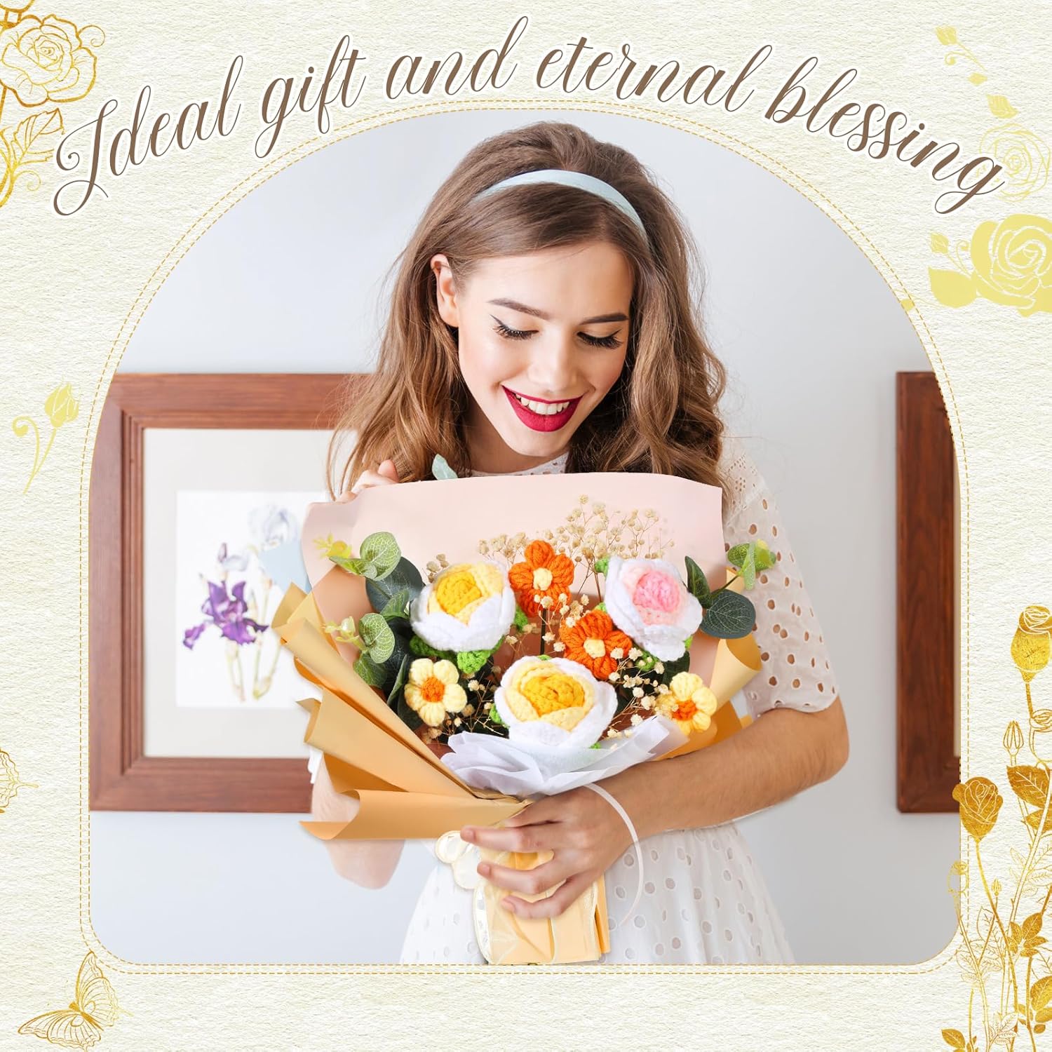 Hotop Crochet Flower Bouquet Artificial Flowers for Valentines Day Gift
