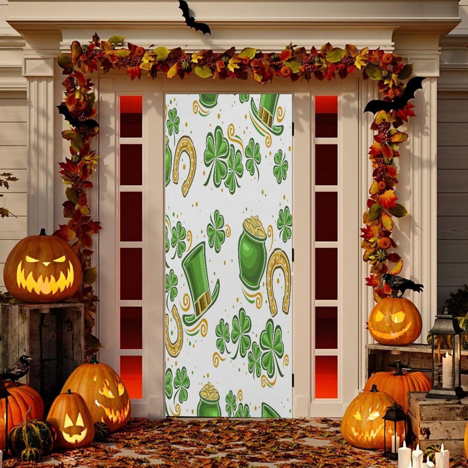 Susiyo Green Shamrock Halloween Door Cover 32x79 in