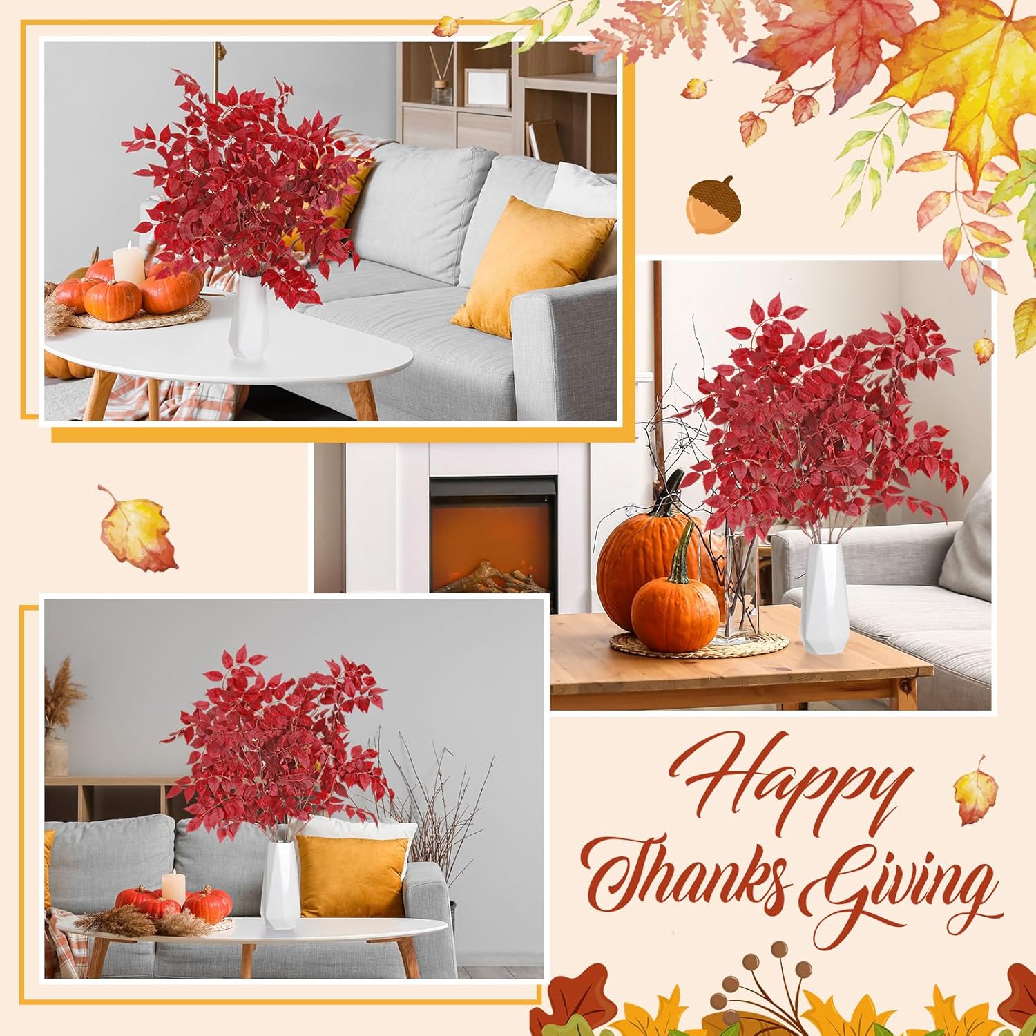 6pcs 39inch Artificial Cimicifuga Plant Leaves for Fall Decor