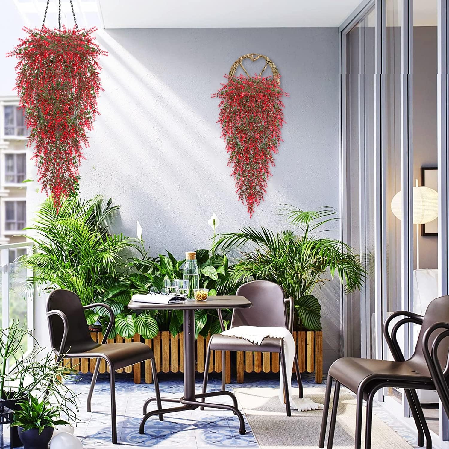 SJL Hanging Artificial Lavender Plants 4pcs Red