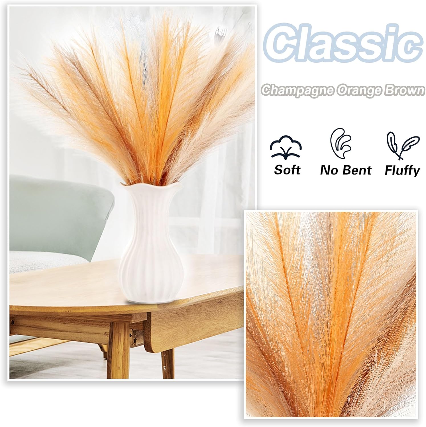 Acfruits 30 Pcs Faux Pampas Grass 17 Inch Decor