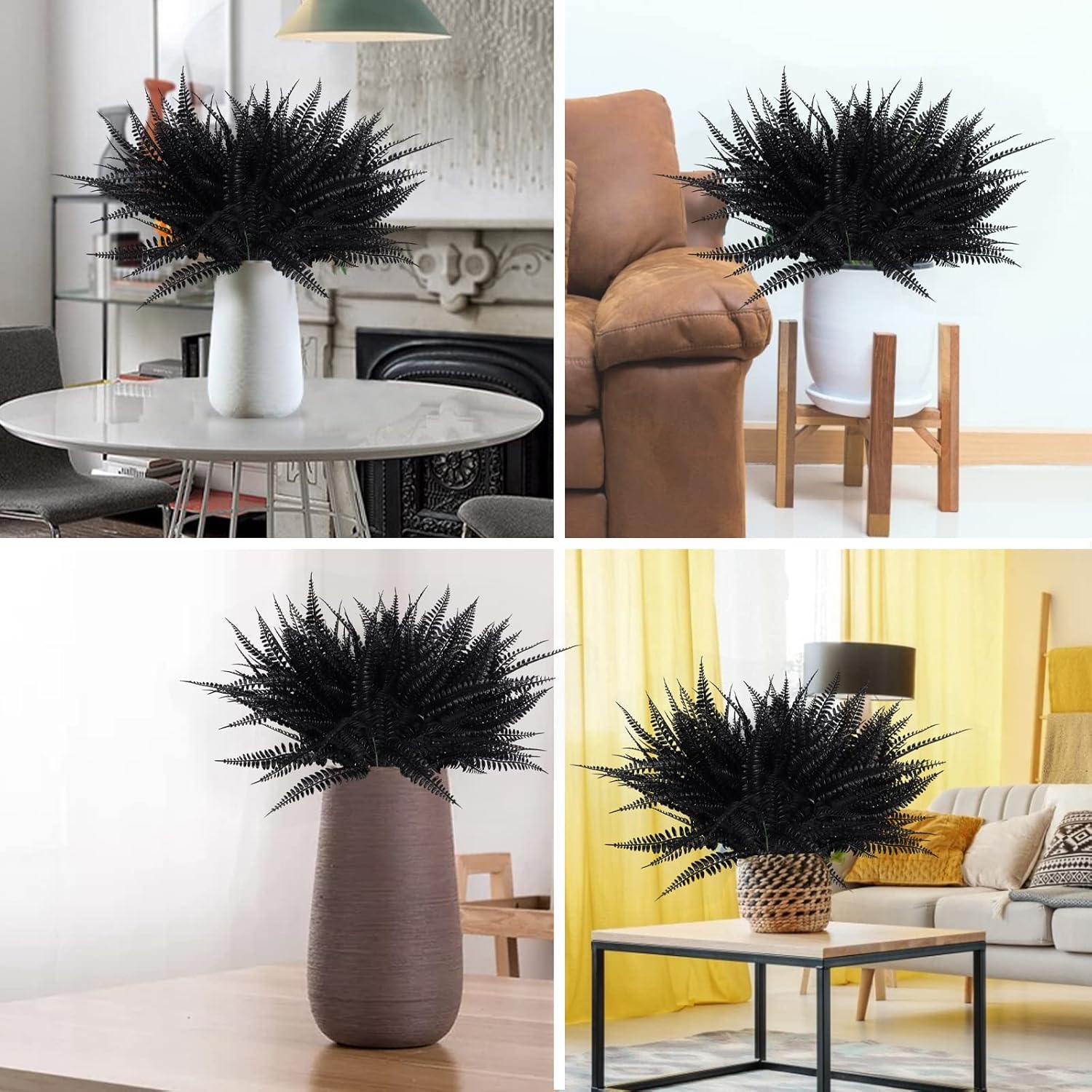 RECUTMS 6Pcs Artificial Boston Fern Plants Black UV Resistant Outdoor Indoor Decor