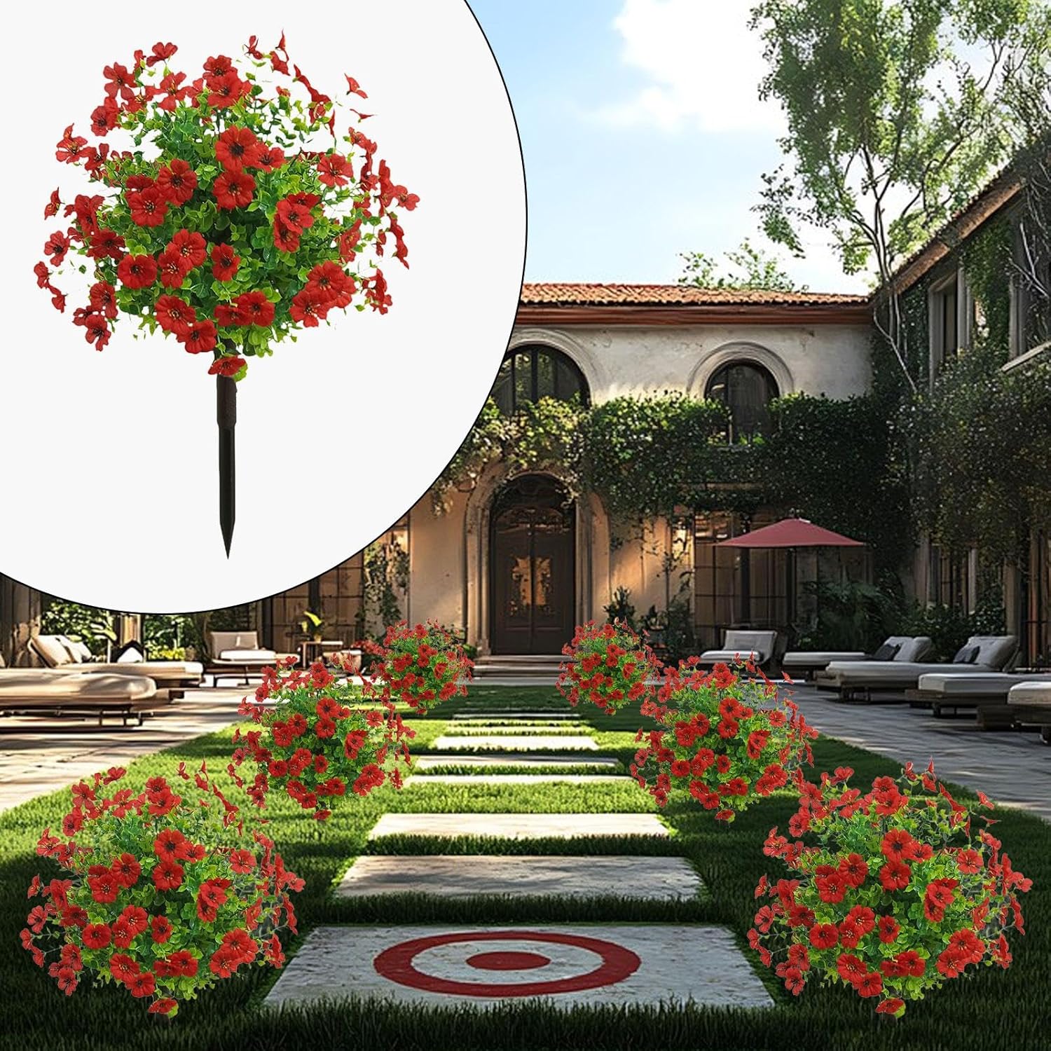 Artificial Flower Garden Stake Faux Greenery 24 with Ground Spikes