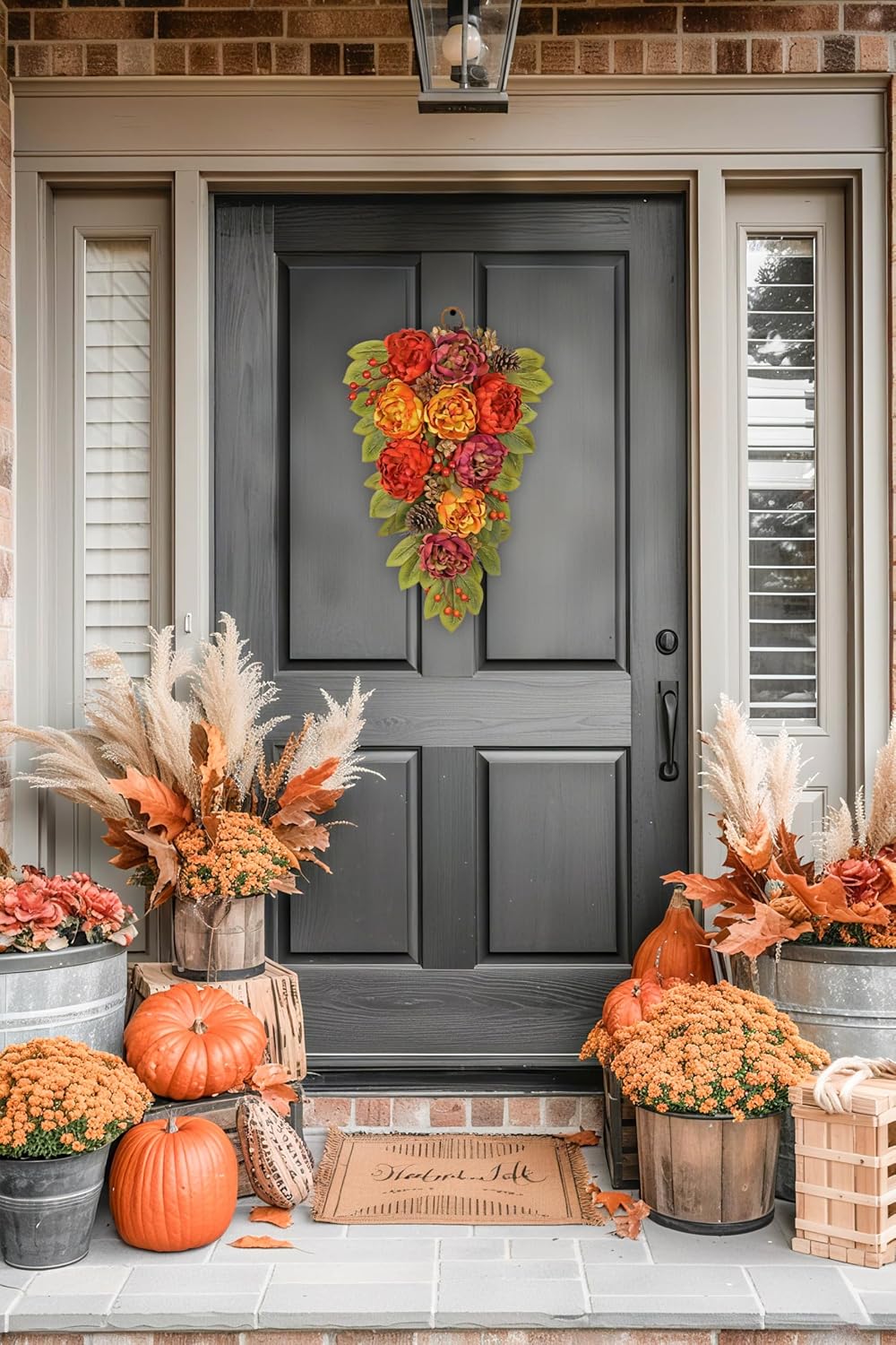 Fall Teardrop Swag with Peonies 236 Inch Artificial Hanging Decor