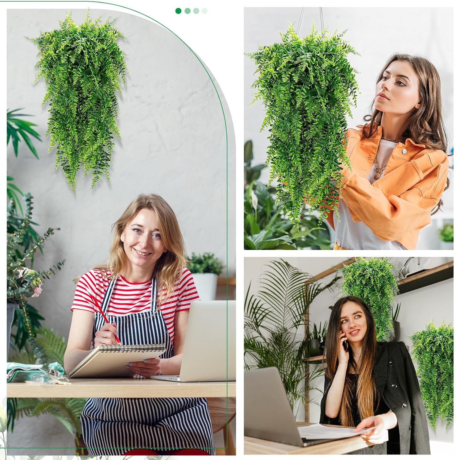 Lyrow 6 Pcs Artificial Hanging Plants 32 Inch Fake Boston Ferns Plastic Faux Decor