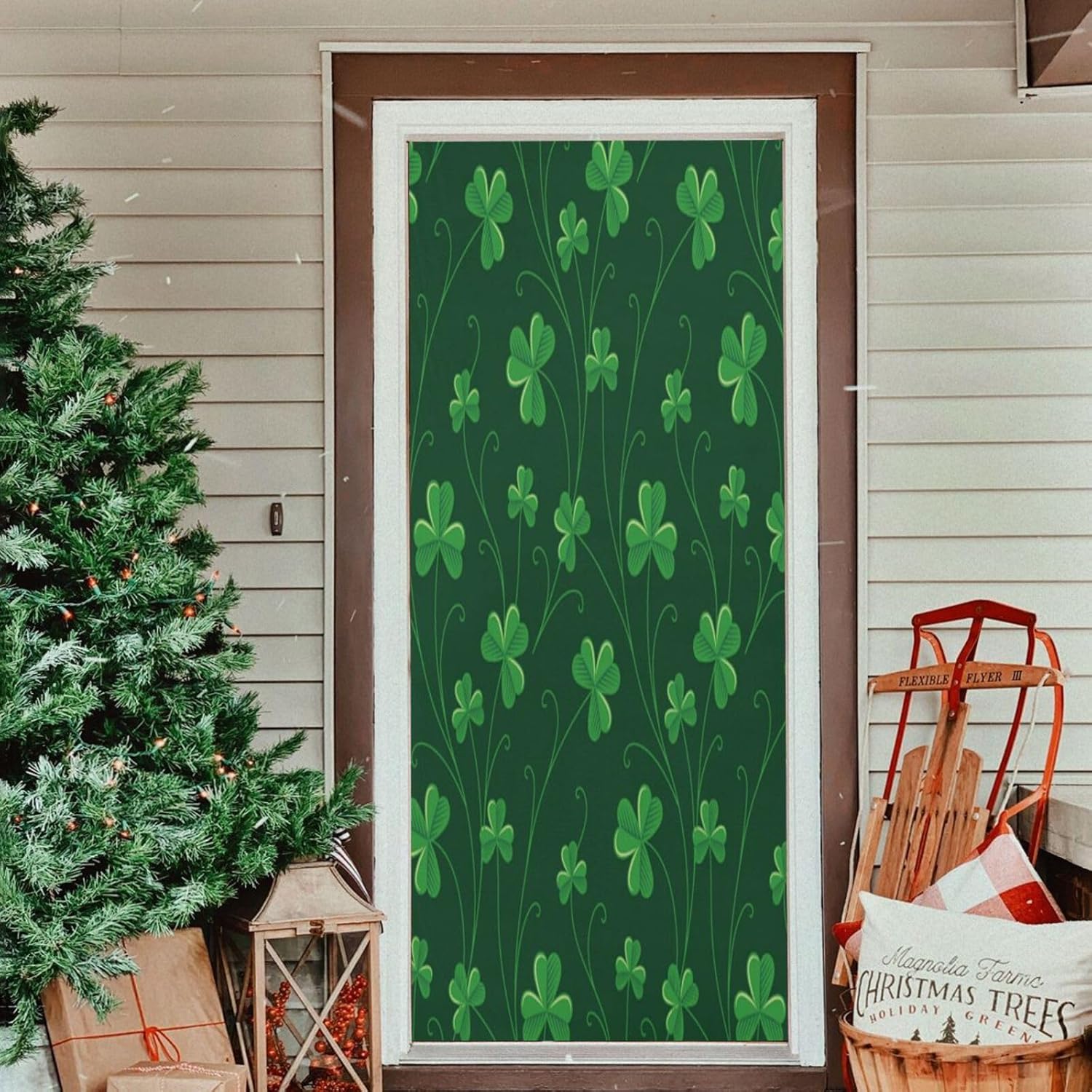 Susiyo Green Clover Halloween Door Cover 32x79in