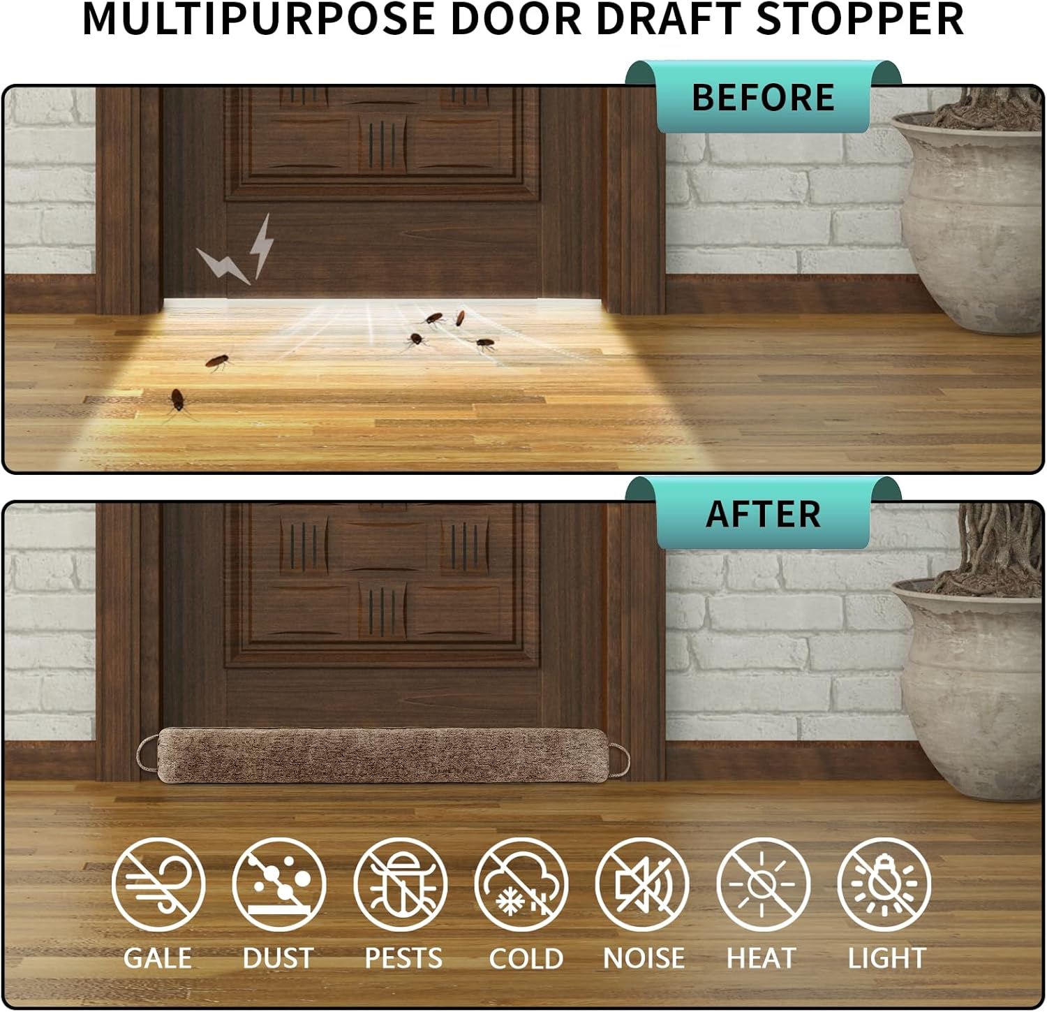 36 Inch Weighted Door Draft Stopper Heavy Under Door Noise Blocker Brown