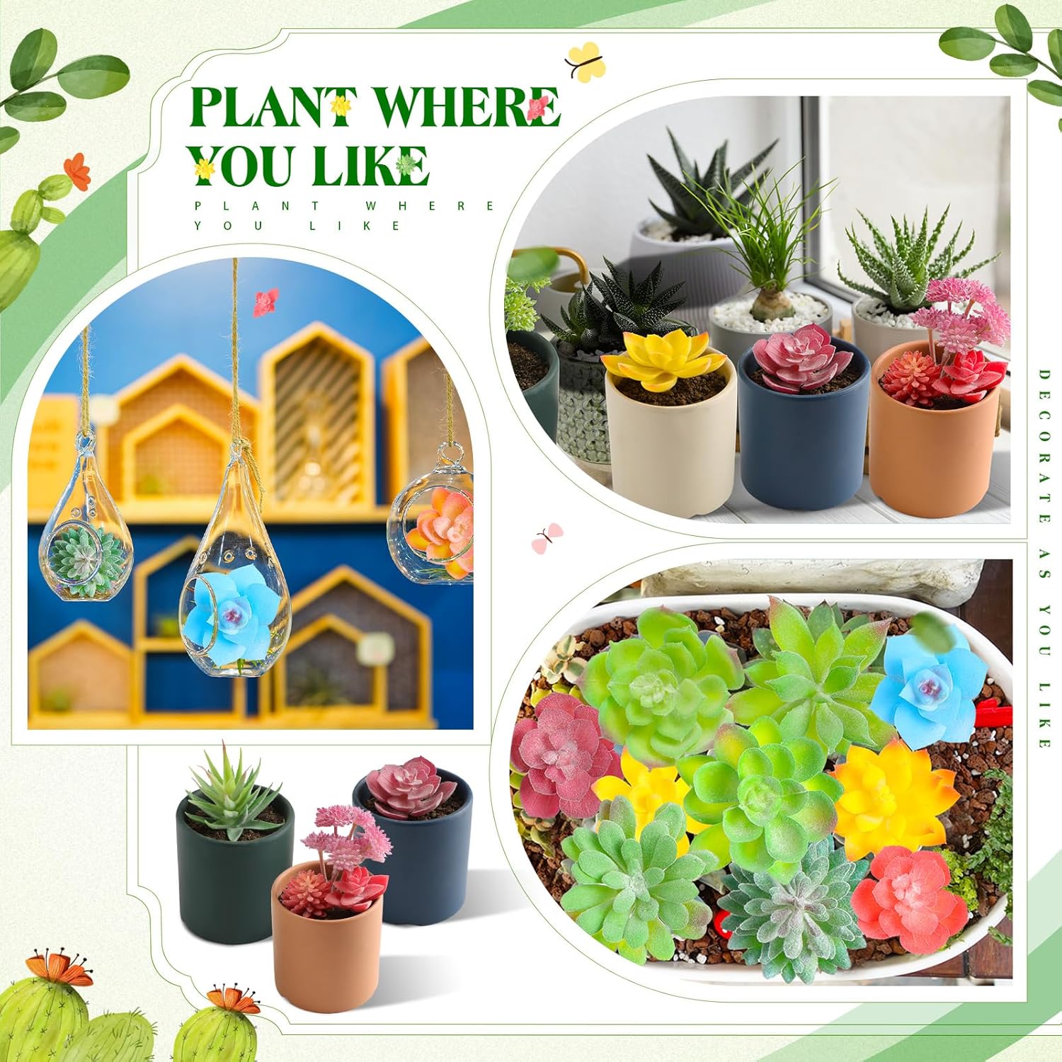 Jutom 32 Pieces Mini Artificial Succulents