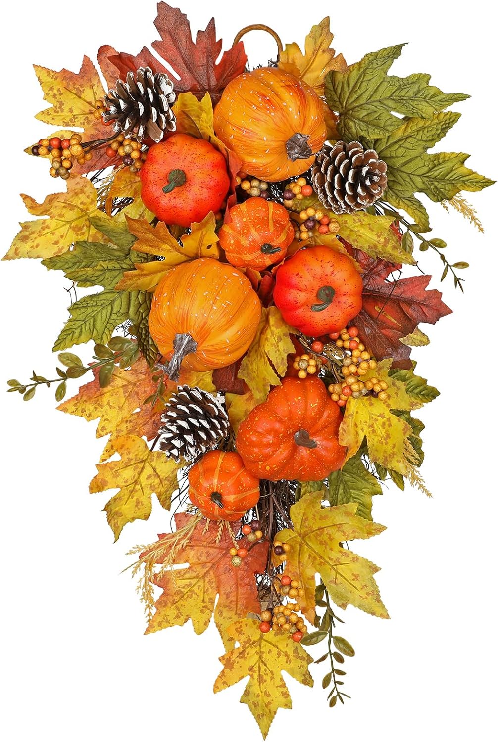Elegant Fall Wreath and Swag with Fake Pumpkins for Farmhouse Dcor