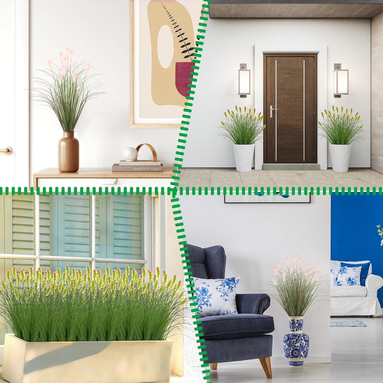 Artificial Grass Plants 12 Bunches Purple Pink Plush Wheat Grass for Indoor Outdoor Decor