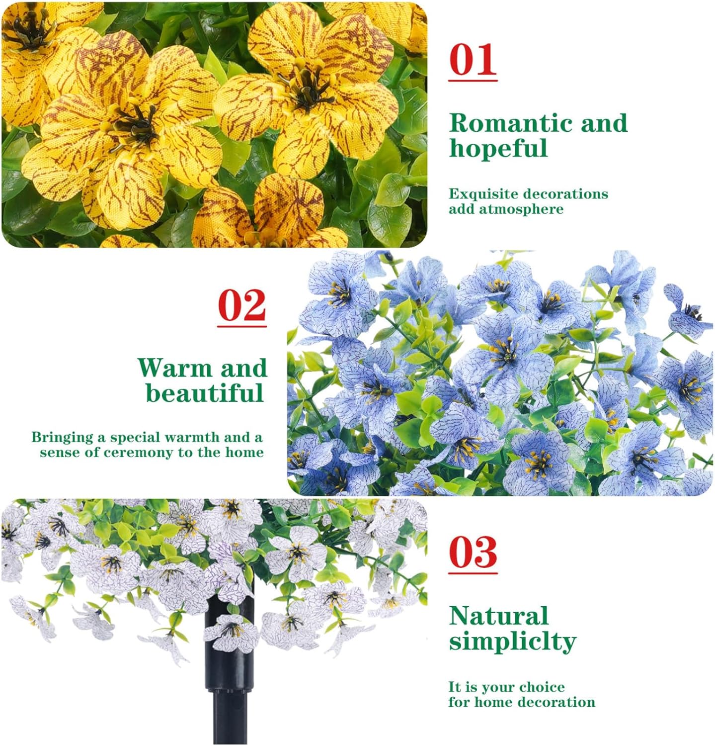 Artificial Flower Garden Stake 24 Multicolor UV Resistant Plastic Faux Greenery