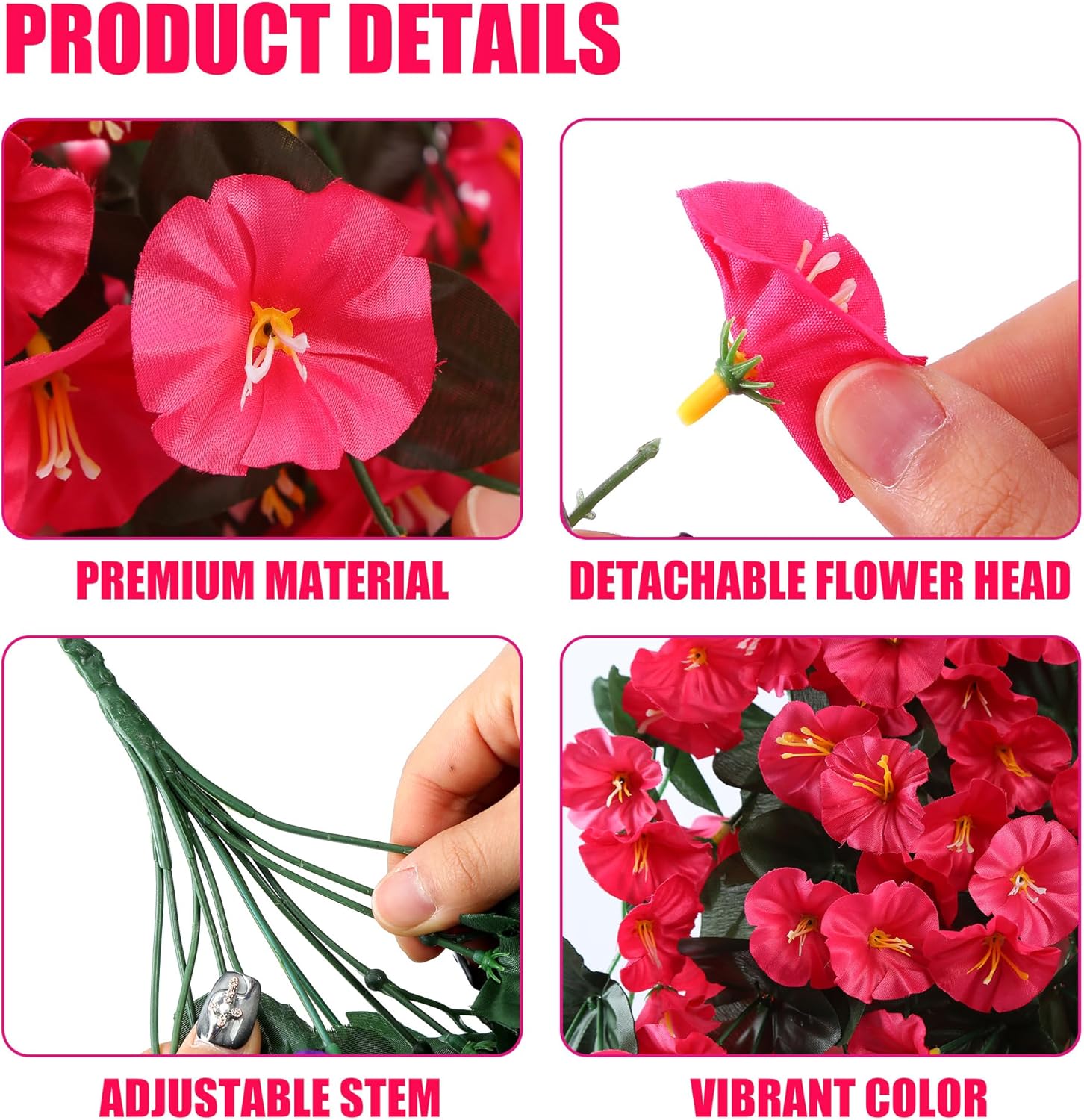 Sggvecsy Artificial Hanging Flowers for Outdoor Spring Summer Decoration 4PCS Rose Red