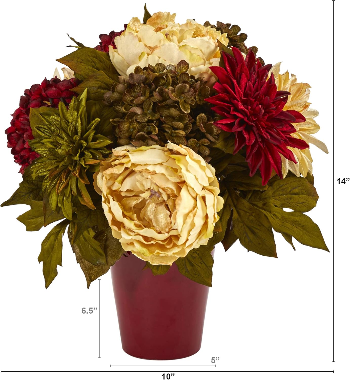 Nearly Natural 14in Artificial Flower Arrangement in Burgundy Vase