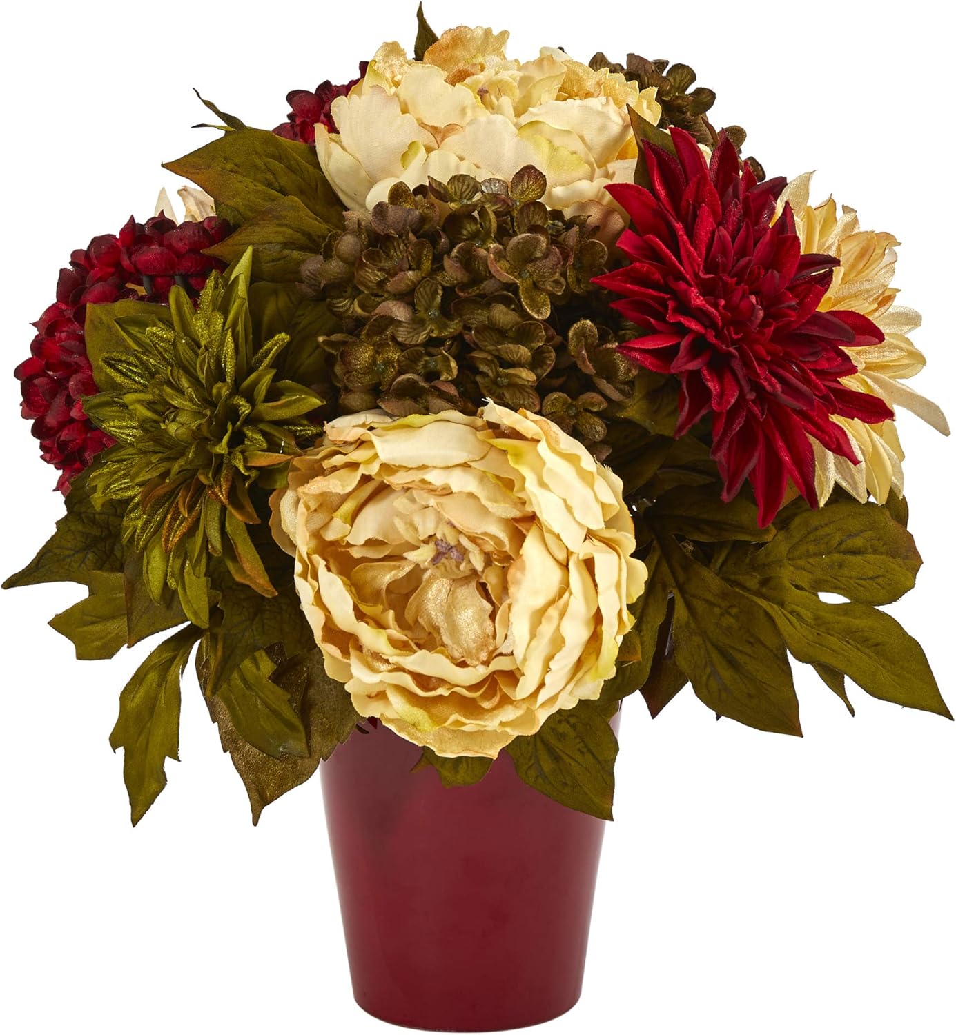 Nearly Natural 14in Artificial Flower Arrangement in Burgundy Vase
