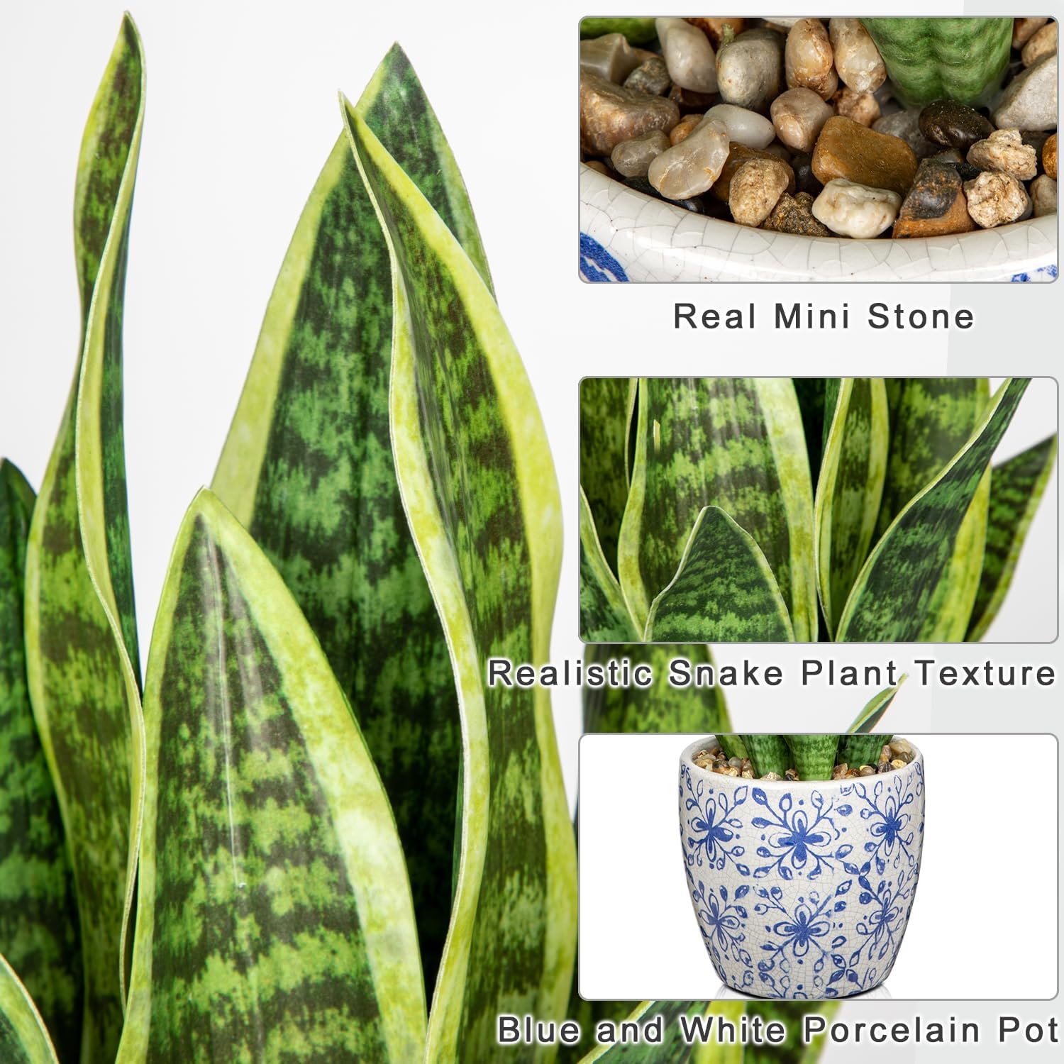 Hollyone Artificial Snake Plant with Blue Porcelain Pot