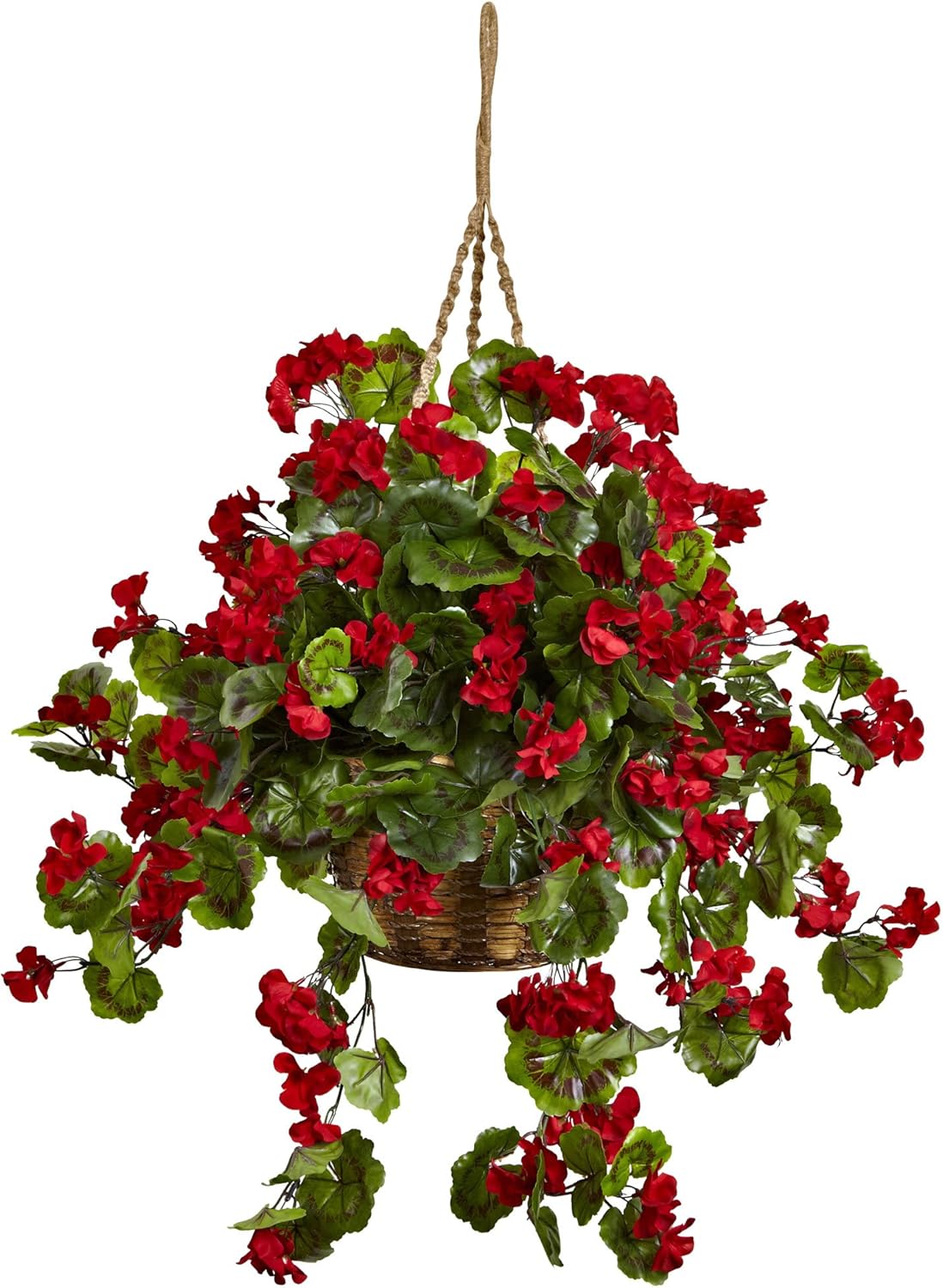 Nearly Natural Red Geranium Hanging Basket UV Resistant