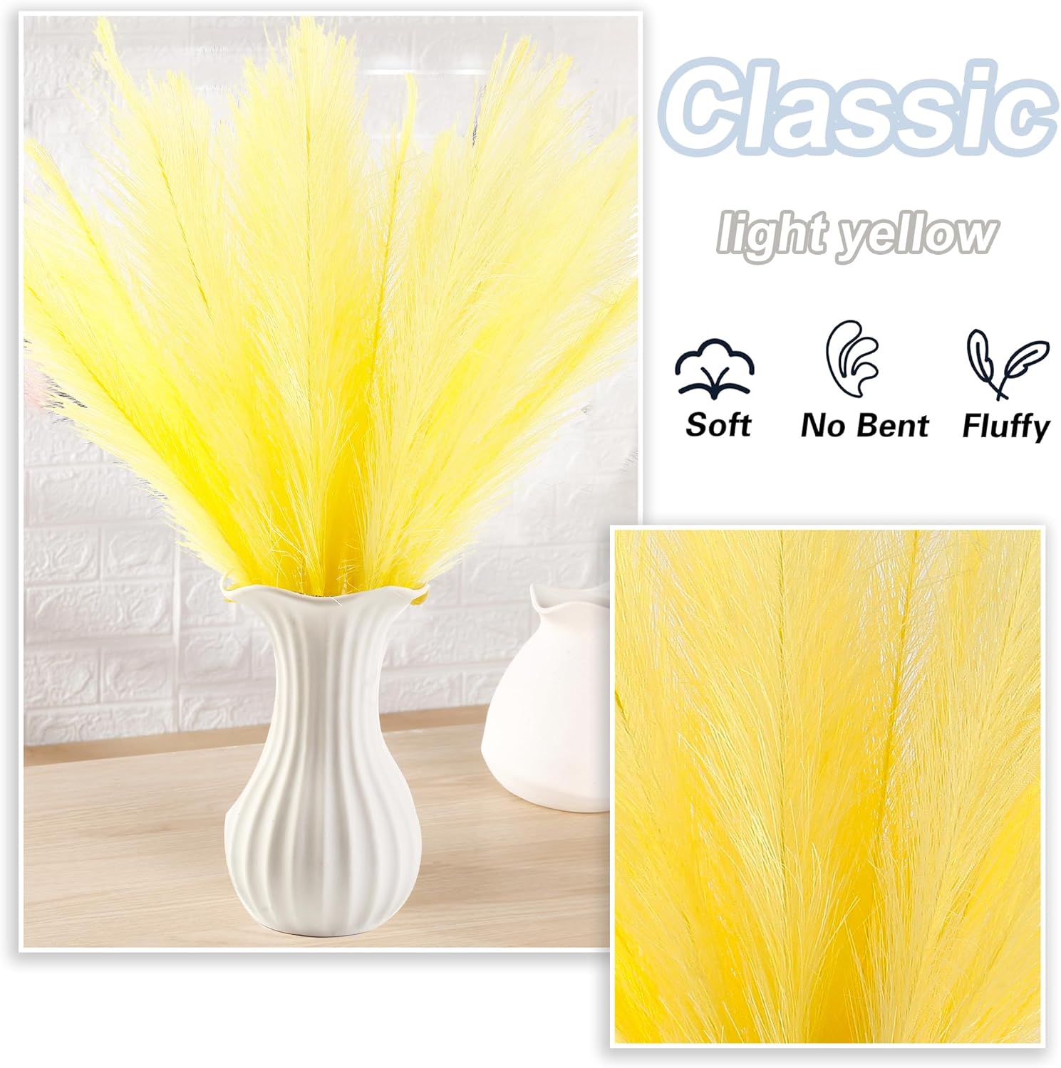 Light Yellow Faux Pampas Grass Decor 30 PCS 17 Inch