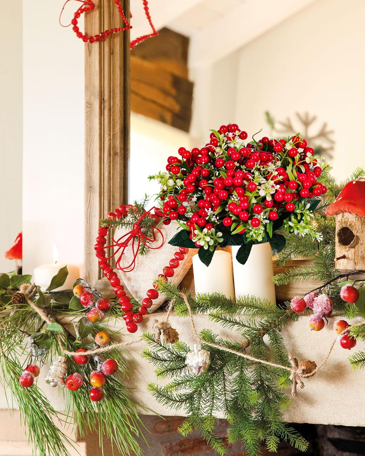 RECUTMS Artificial Christmas Berry Branches 6 Pcs for Decor