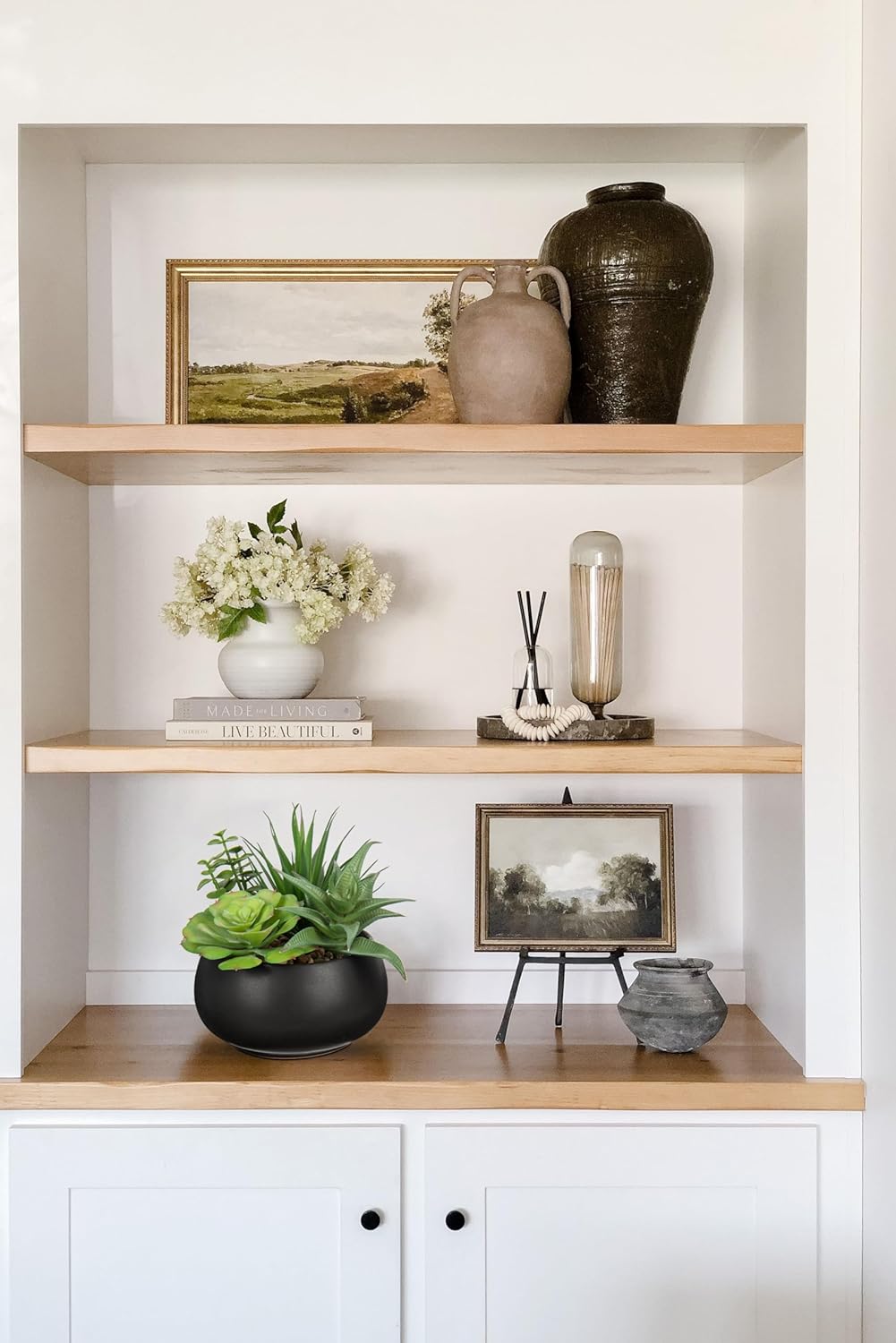 Hollyone Fake Plants Artificial Succulents in Black Ceramic Pots for Home Decor