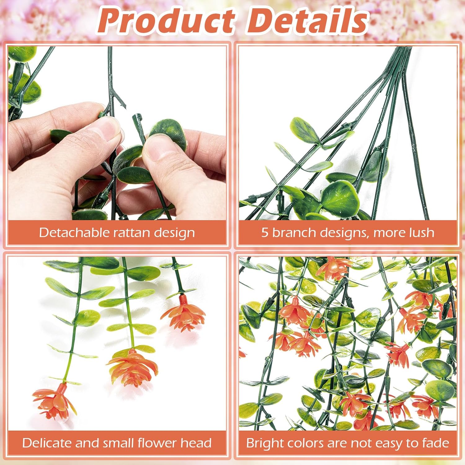 Hotop 6 Pcs Artificial Hanging Plants with Flowers