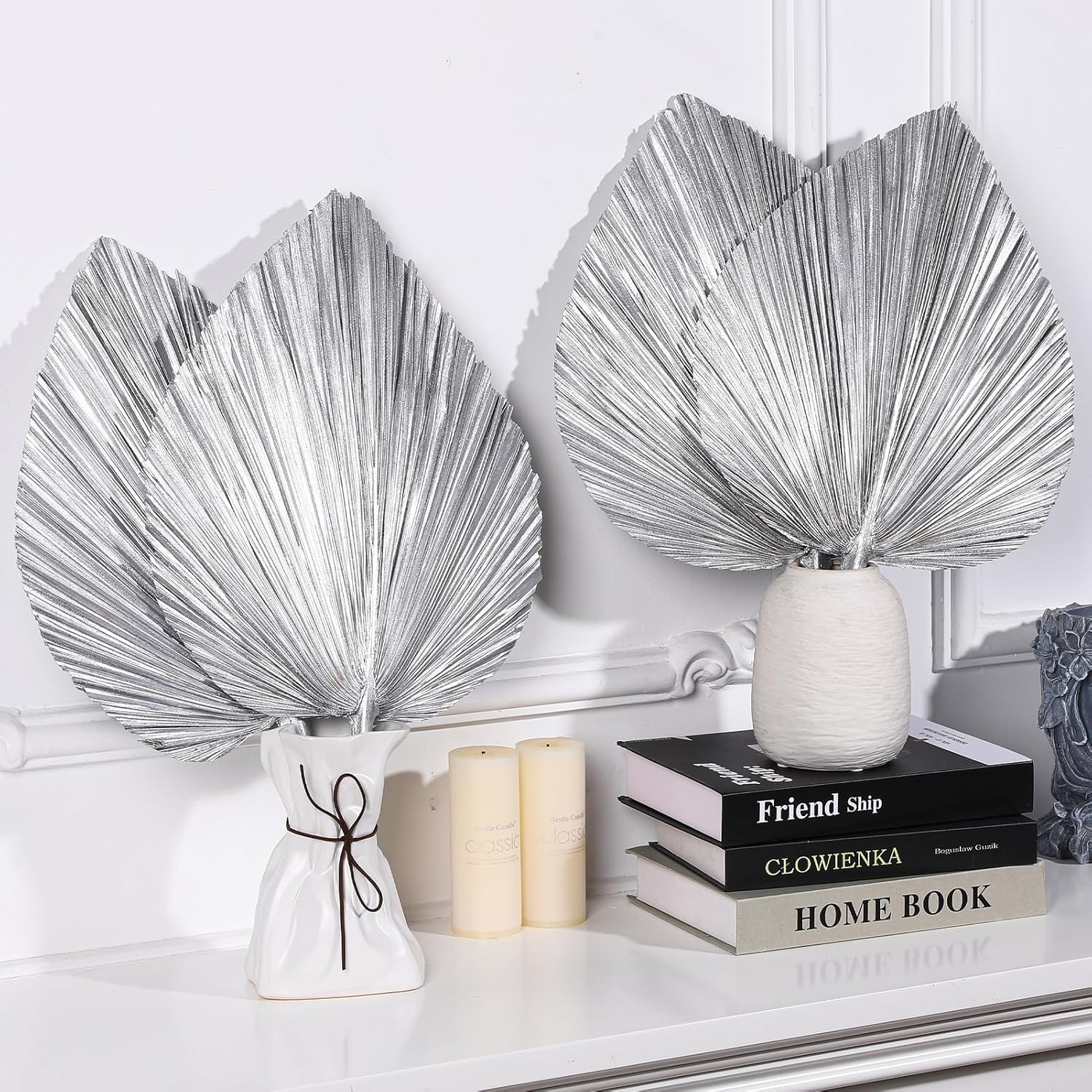 4 Pcs Large Silver Dried Palm Leaves Boho Decor