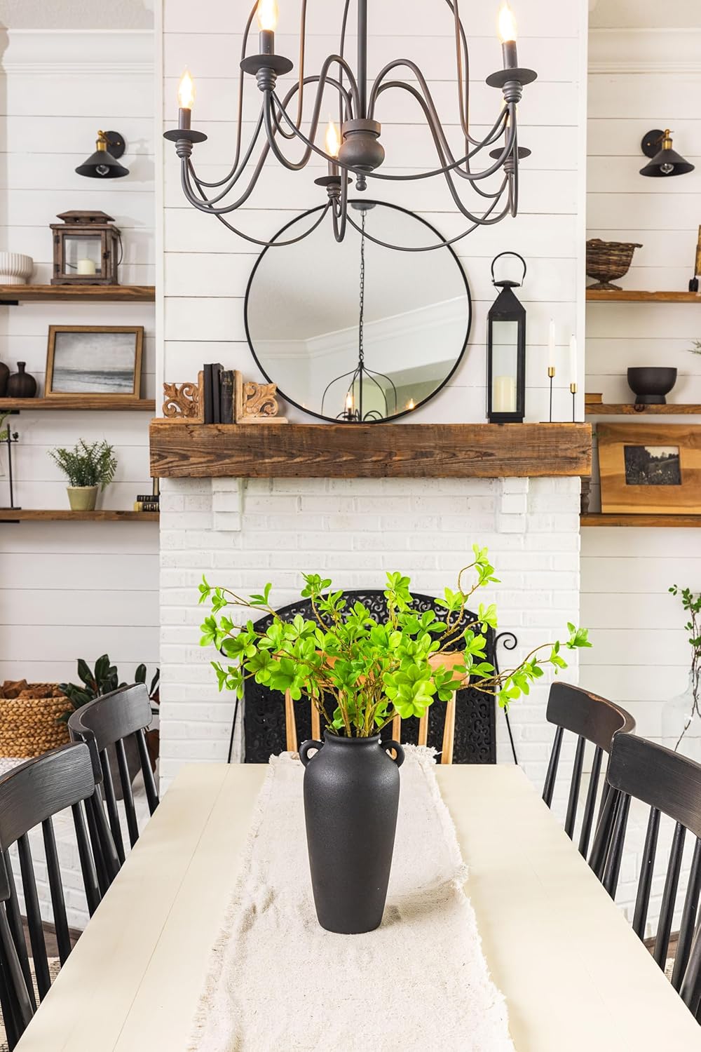 12 Inch Black Ceramic Vase with 5 Branches Artificial Greenery Set