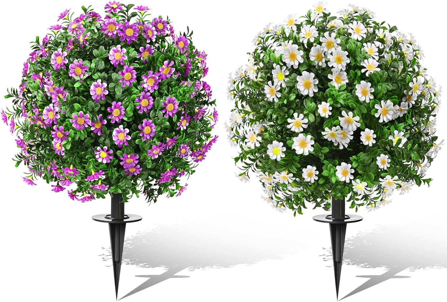 23 Inch Set of 2 Artificial Boxwood Topiary with Sunflowers and Spikes for Outdoor Decor