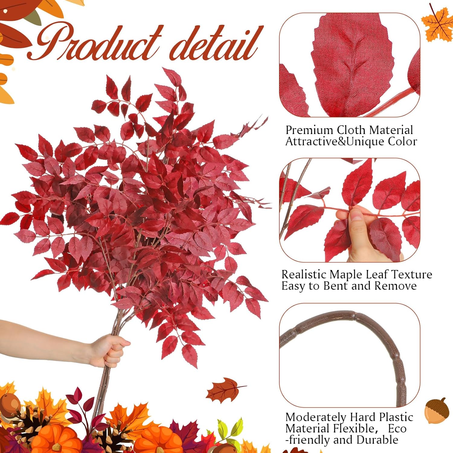 6pcs 39inch Artificial Cimicifuga Plant Leaves for Fall Decor