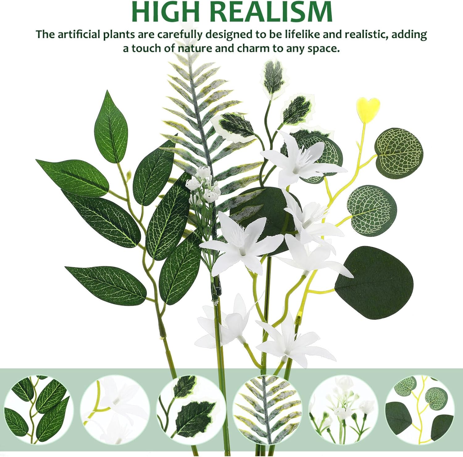 Kichvoe Artificial Greenery Stems Box Set 60pcs 6 Types