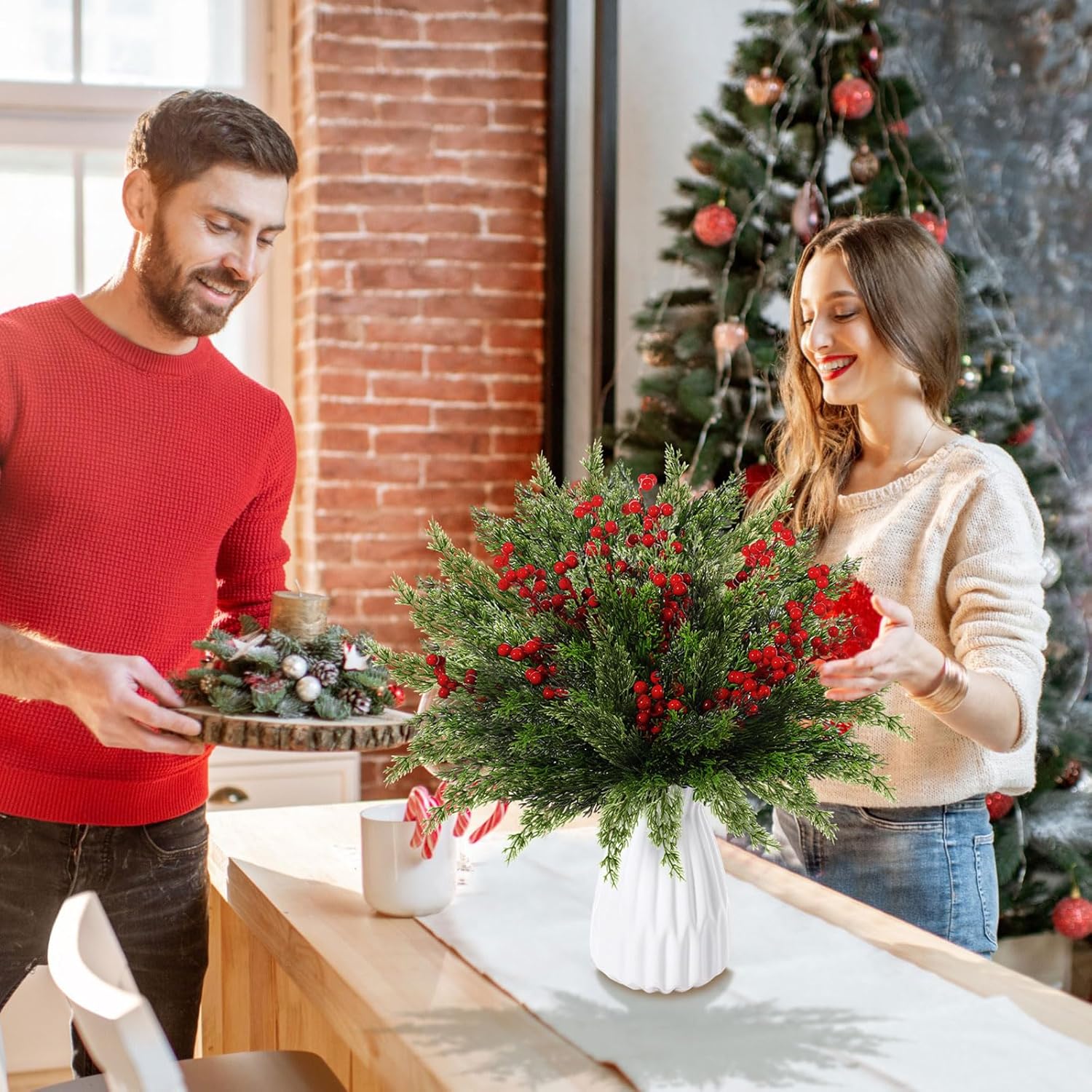 Ceenna 60 Pcs Artificial Christmas Flowers Set