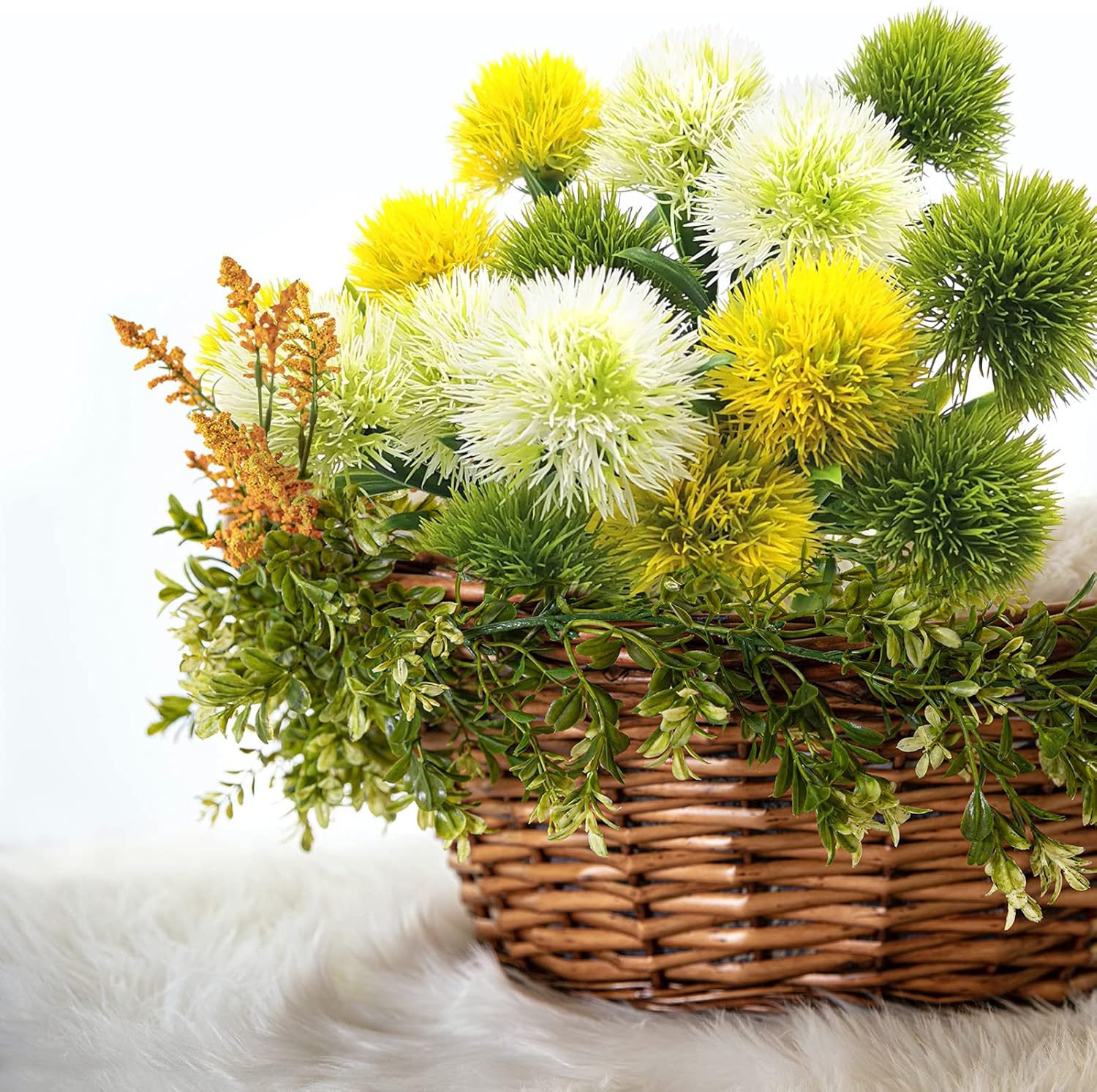 SNAIL GARDEN 15Pcs Artificial Dandelion Bouquet with Vase Kraft Bag