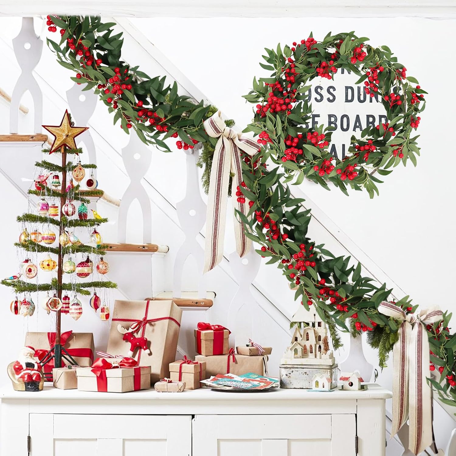 Artificial Hanging Willow Vines with Red Berries Christmas Garland 2Pcs