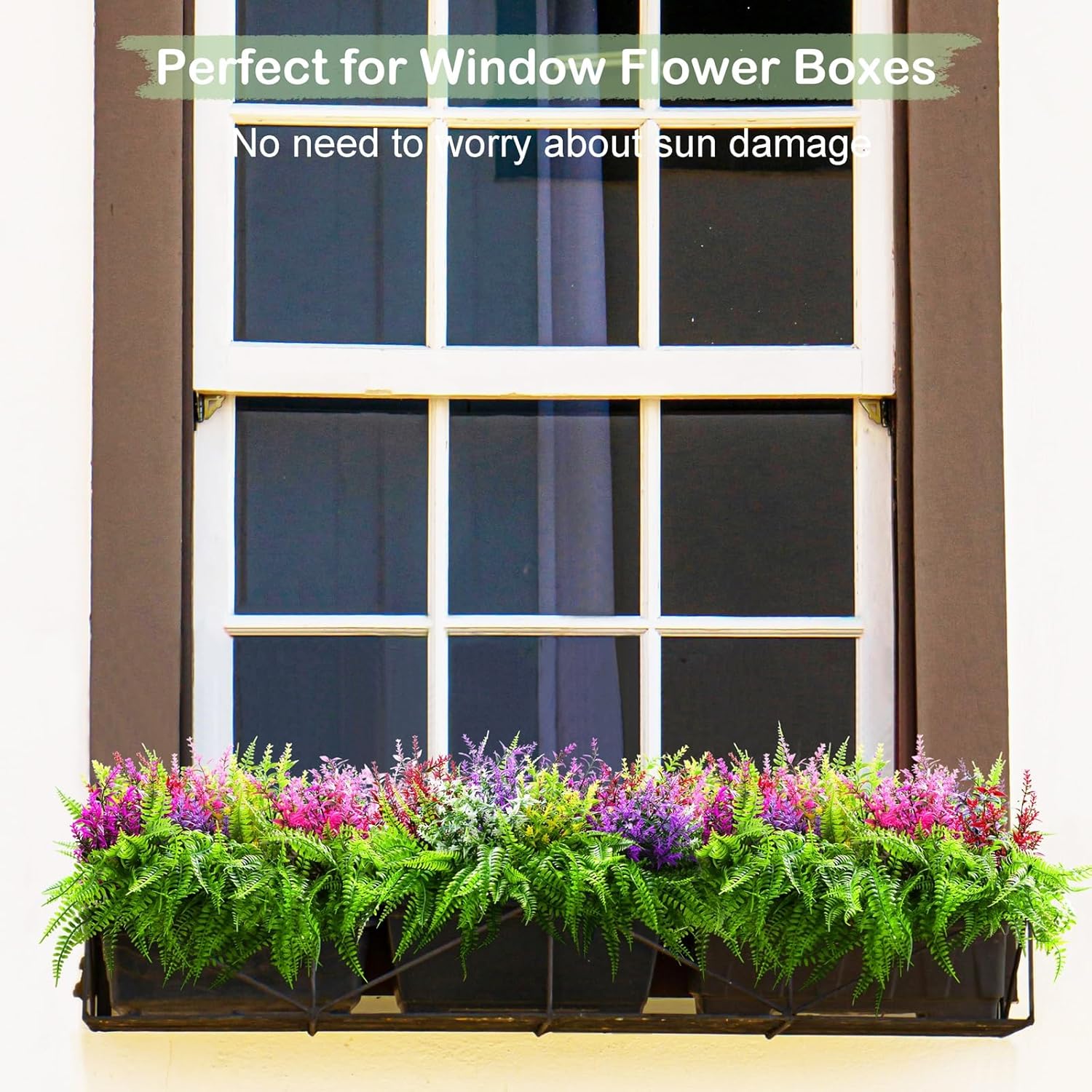 24 Pcs Artificial Greenery Faux Boston Ferns and Lavender Flowers